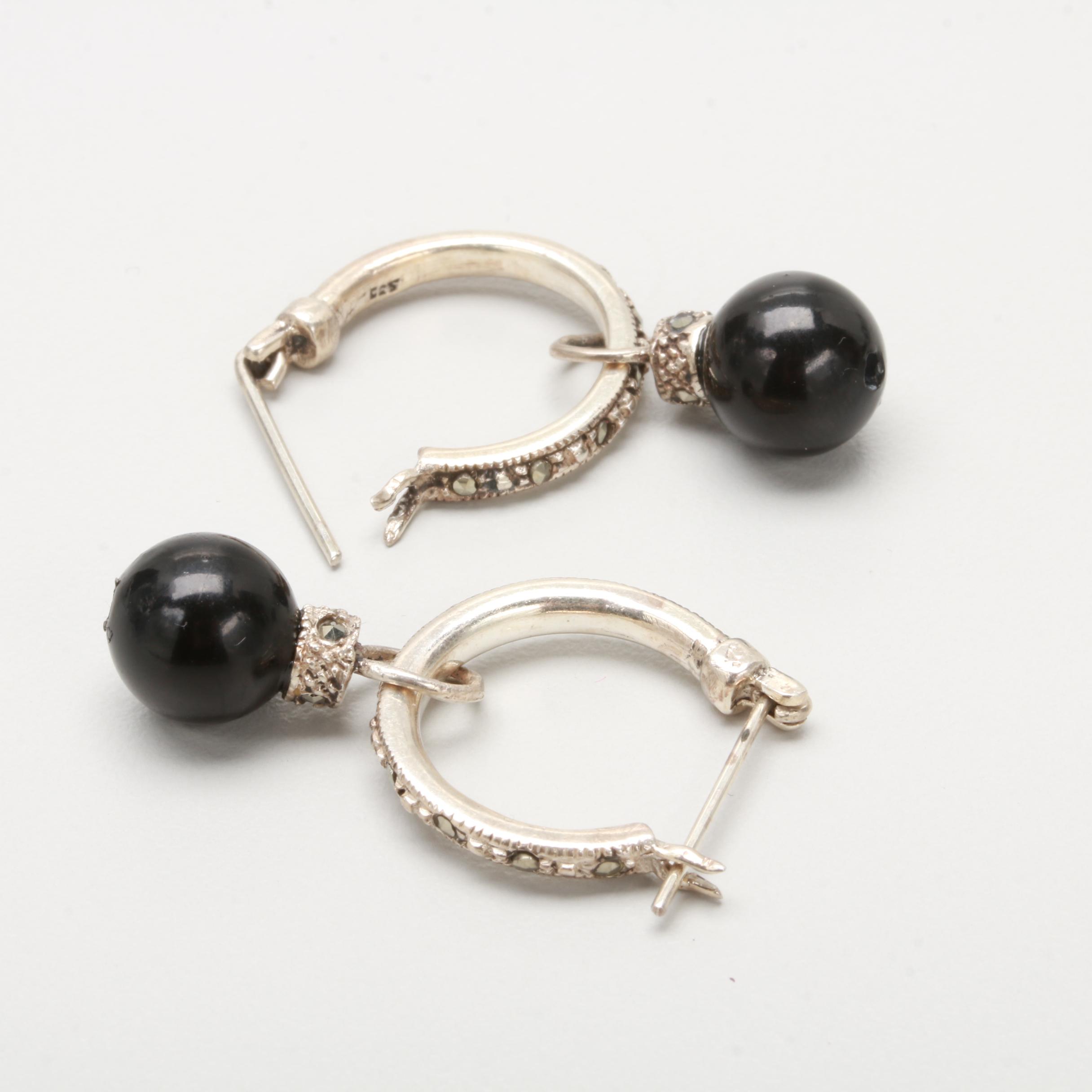 Sterling Silver Resin and Marcasite Earrings