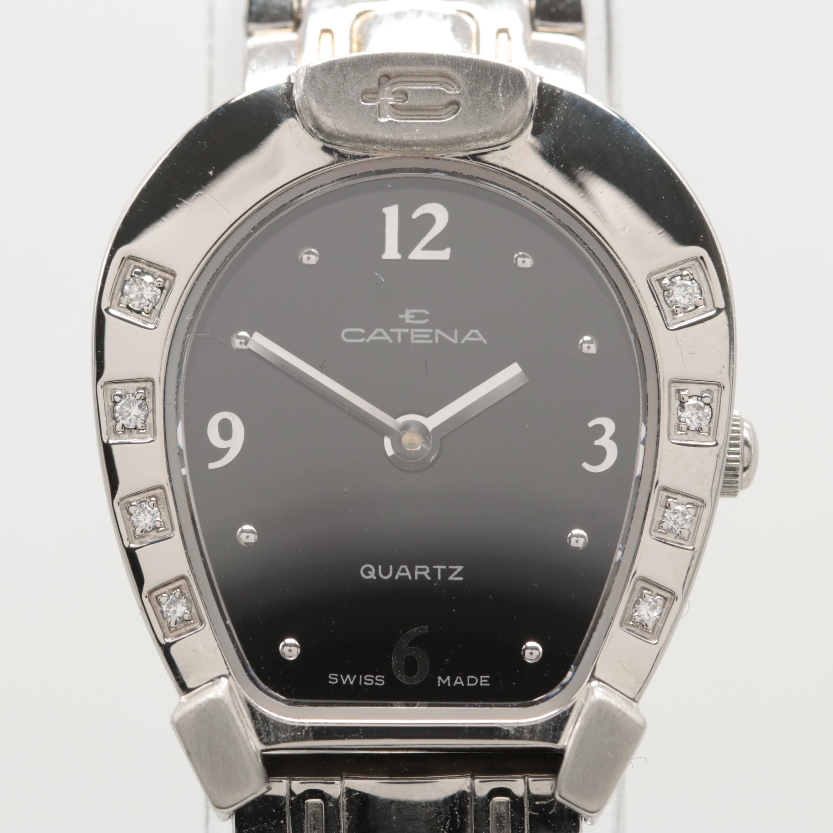 Catena Stainless Steel Watch With Horseshoe Shaped Diamond Bezel