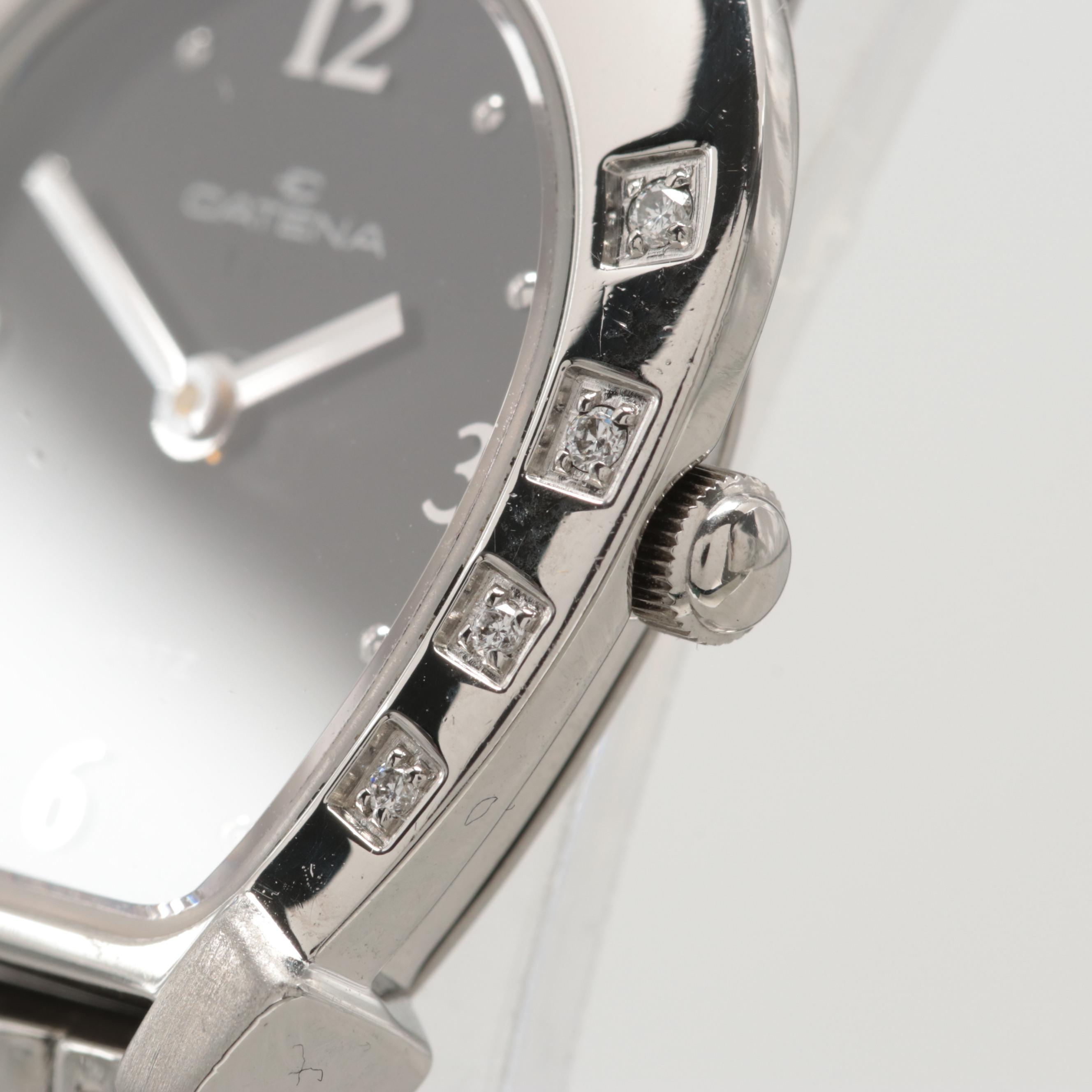 Catena Stainless Steel Watch With Horseshoe Shaped Diamond Bezel