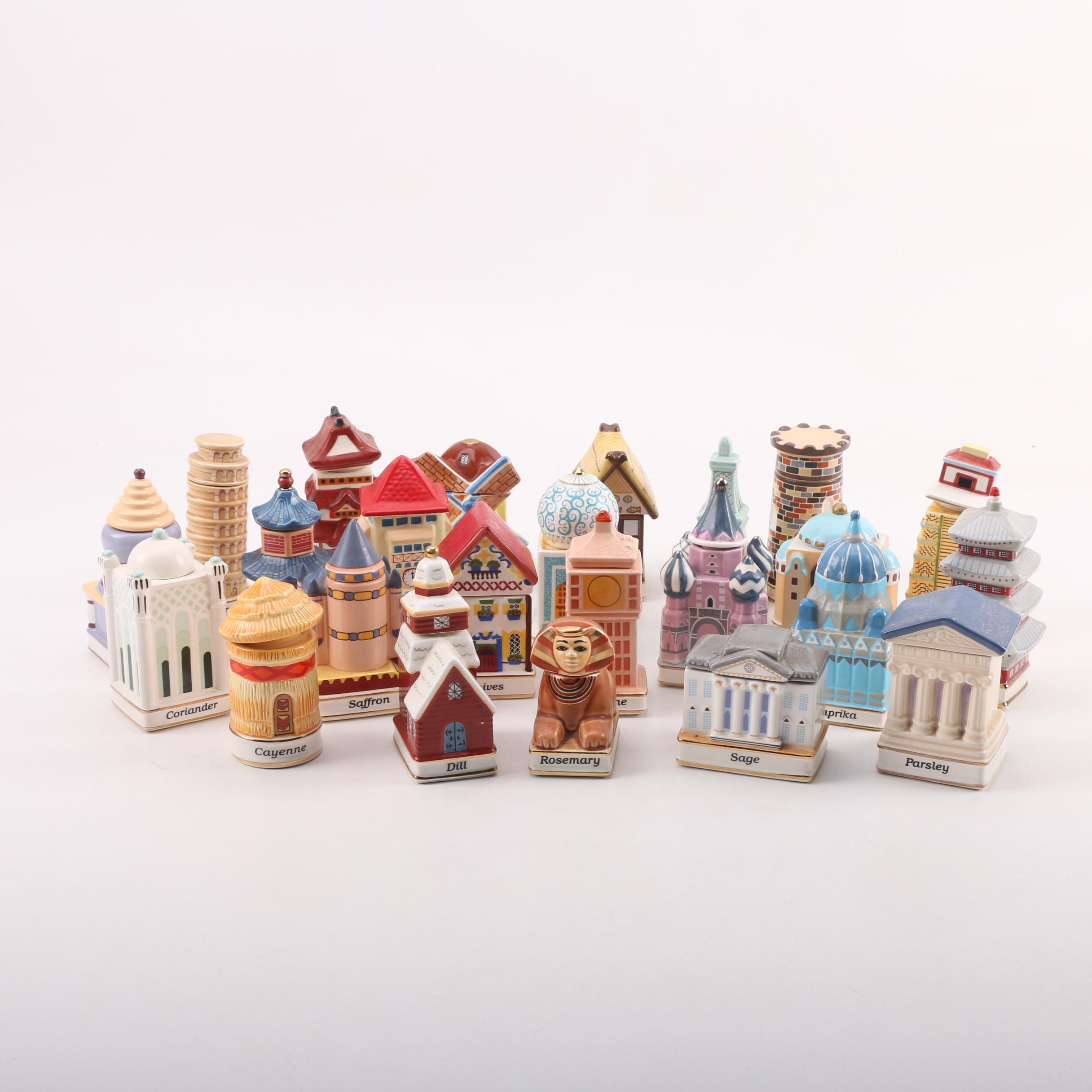 Vintage Danbury Mint "Spices of the World" Porcelain Spice Jars