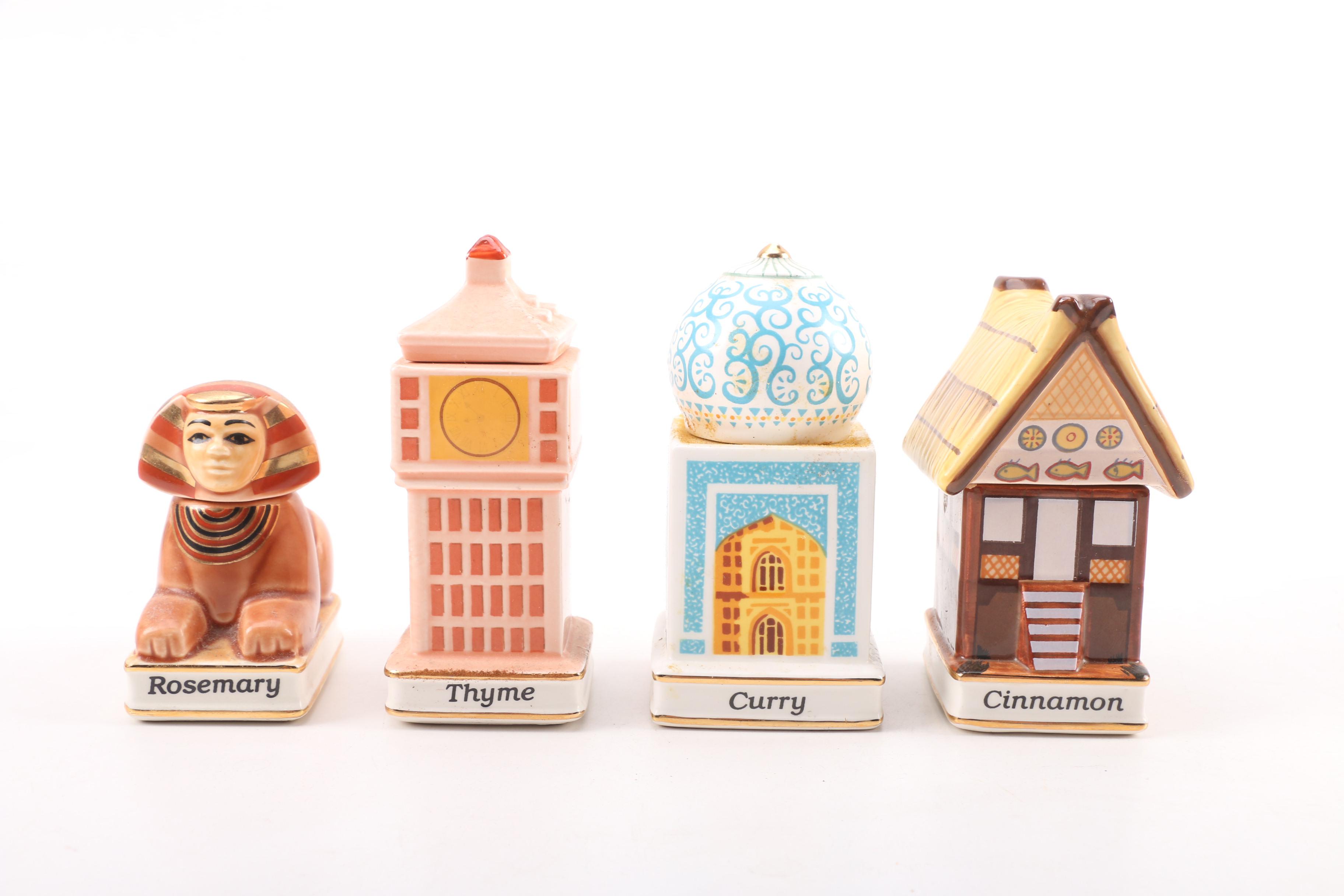 Vintage Danbury Mint "Spices of the World" Porcelain Spice Jars