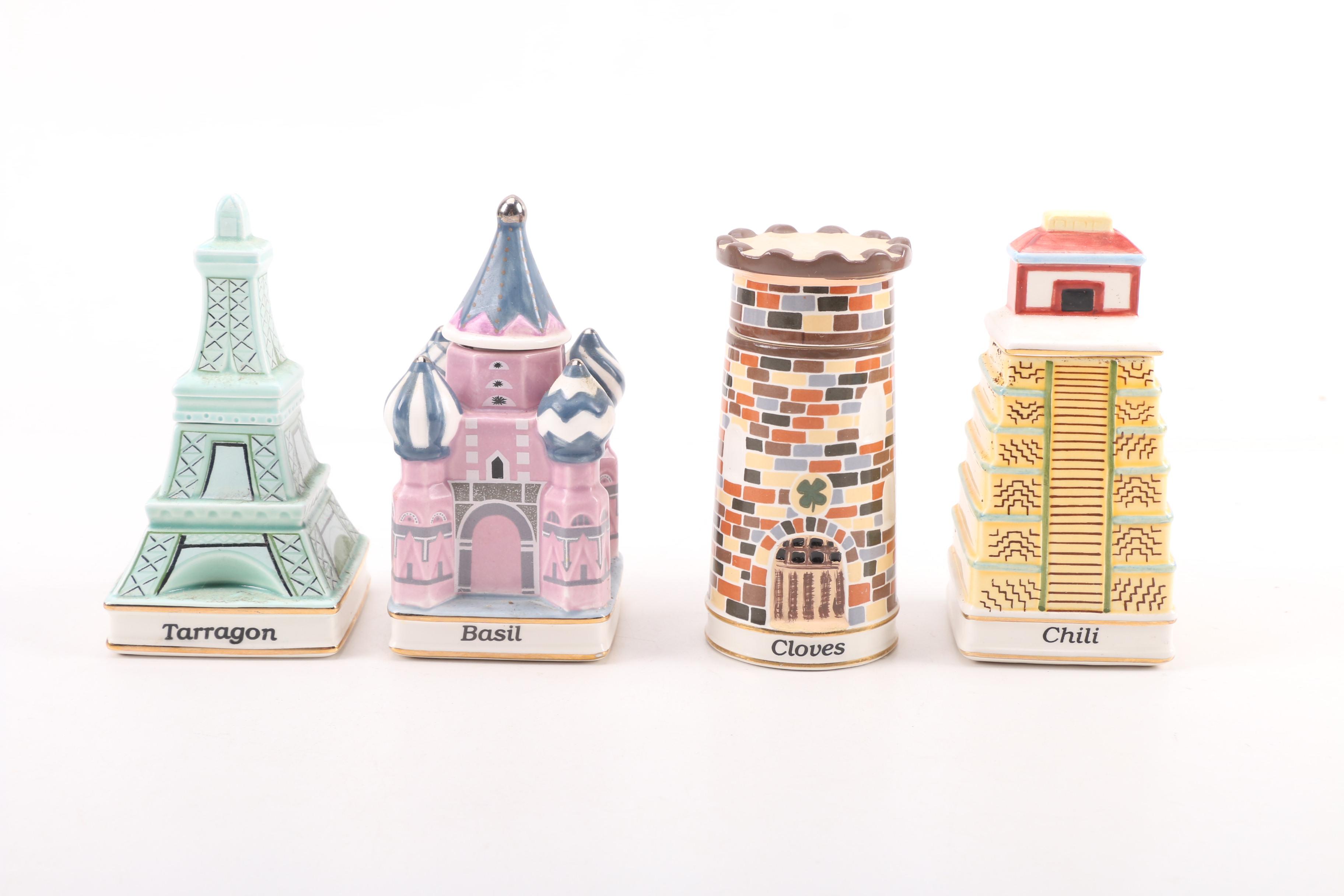 Vintage Danbury Mint "Spices of the World" Porcelain Spice Jars