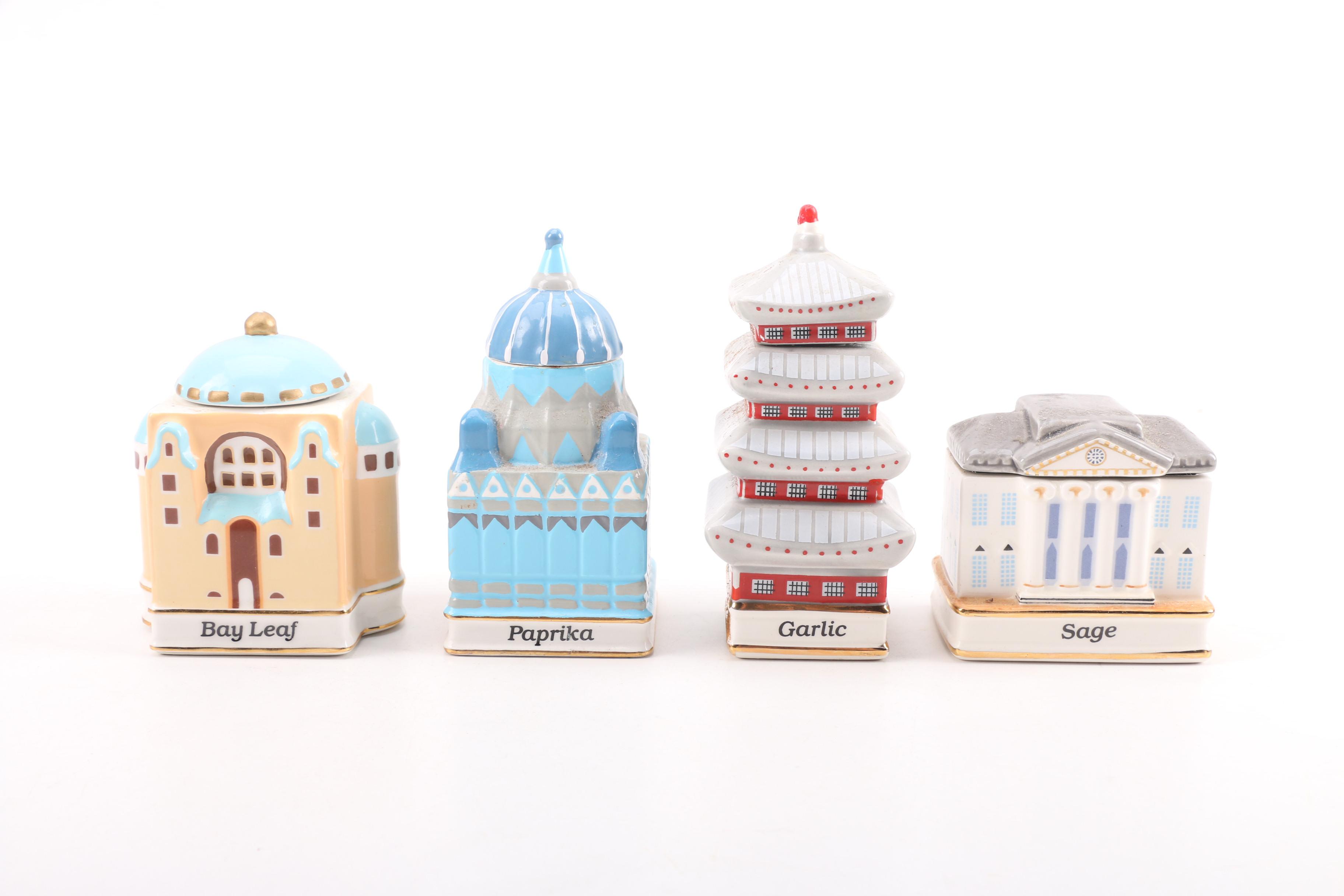 Vintage Danbury Mint "Spices of the World" Porcelain Spice Jars