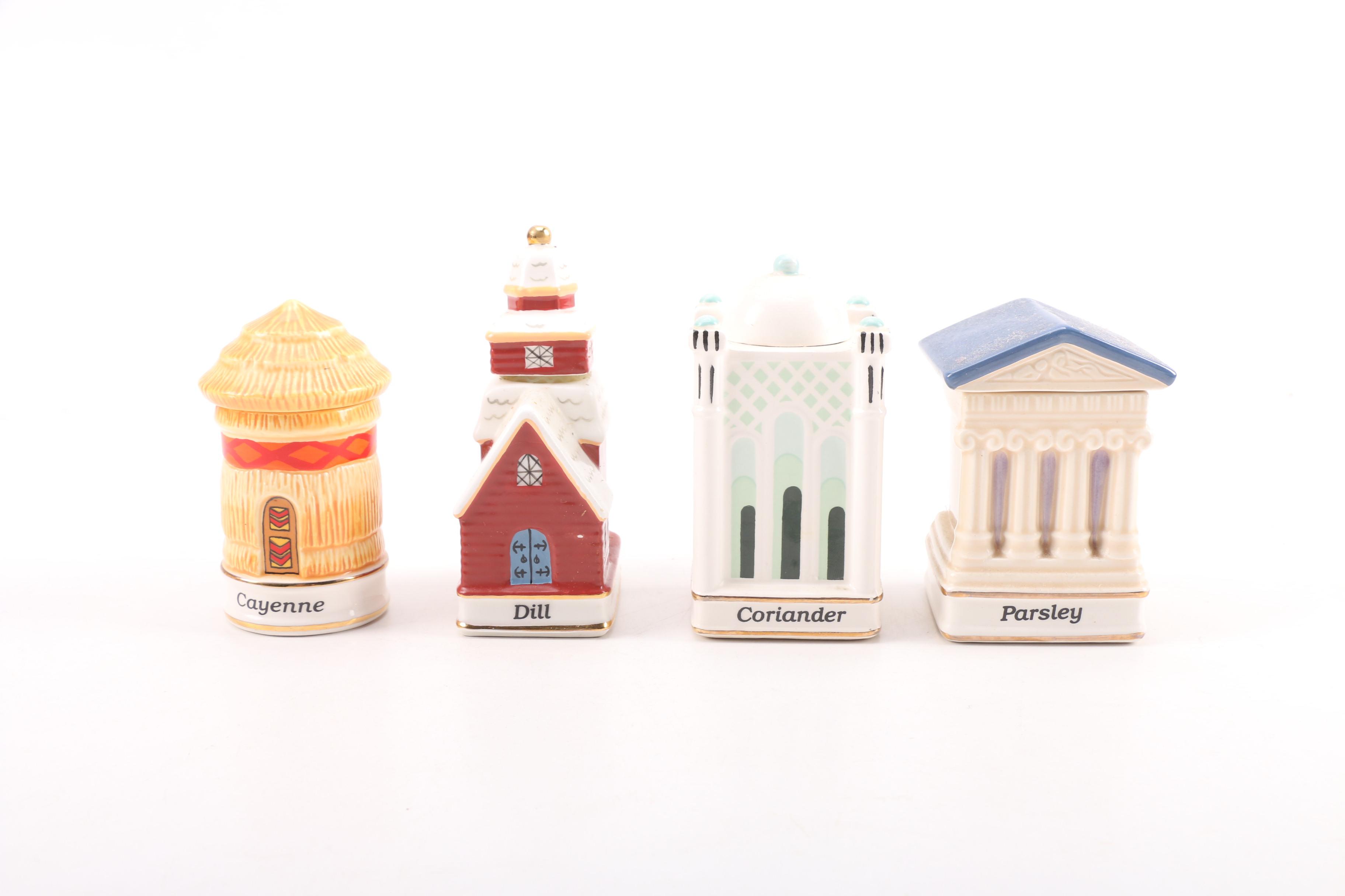 Vintage Danbury Mint "Spices of the World" Porcelain Spice Jars