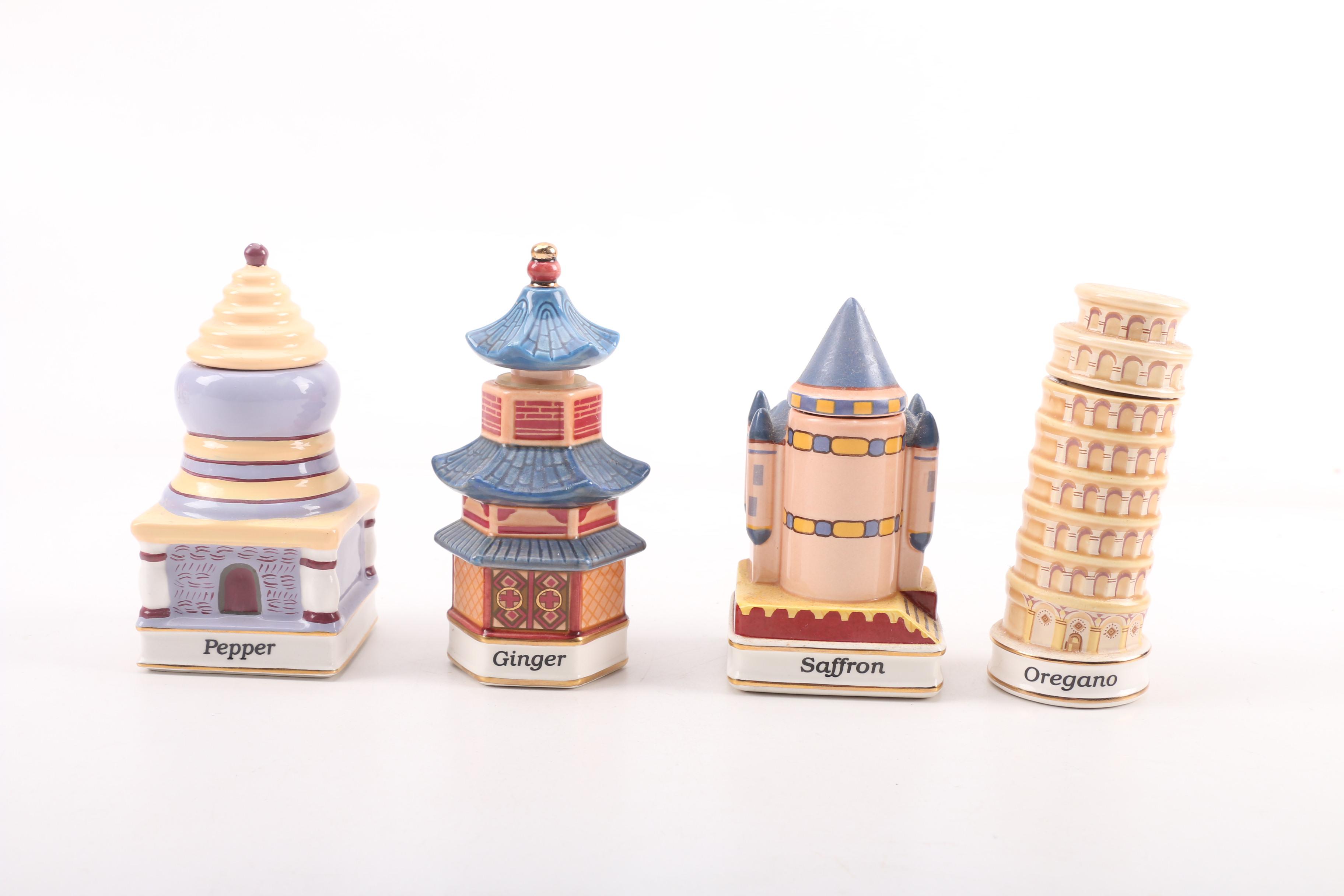 Vintage Danbury Mint "Spices of the World" Porcelain Spice Jars