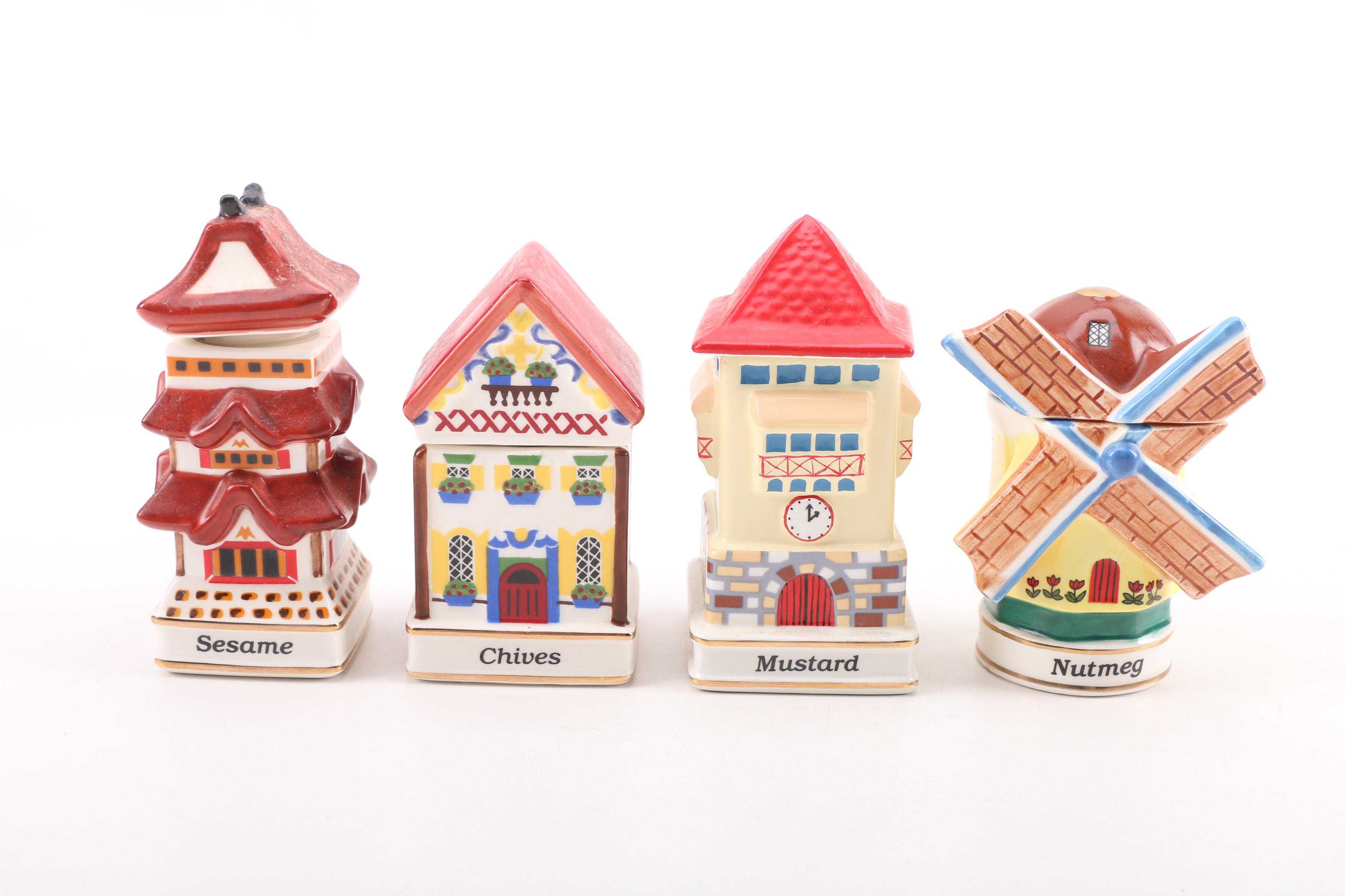 Vintage Danbury Mint "Spices of the World" Porcelain Spice Jars