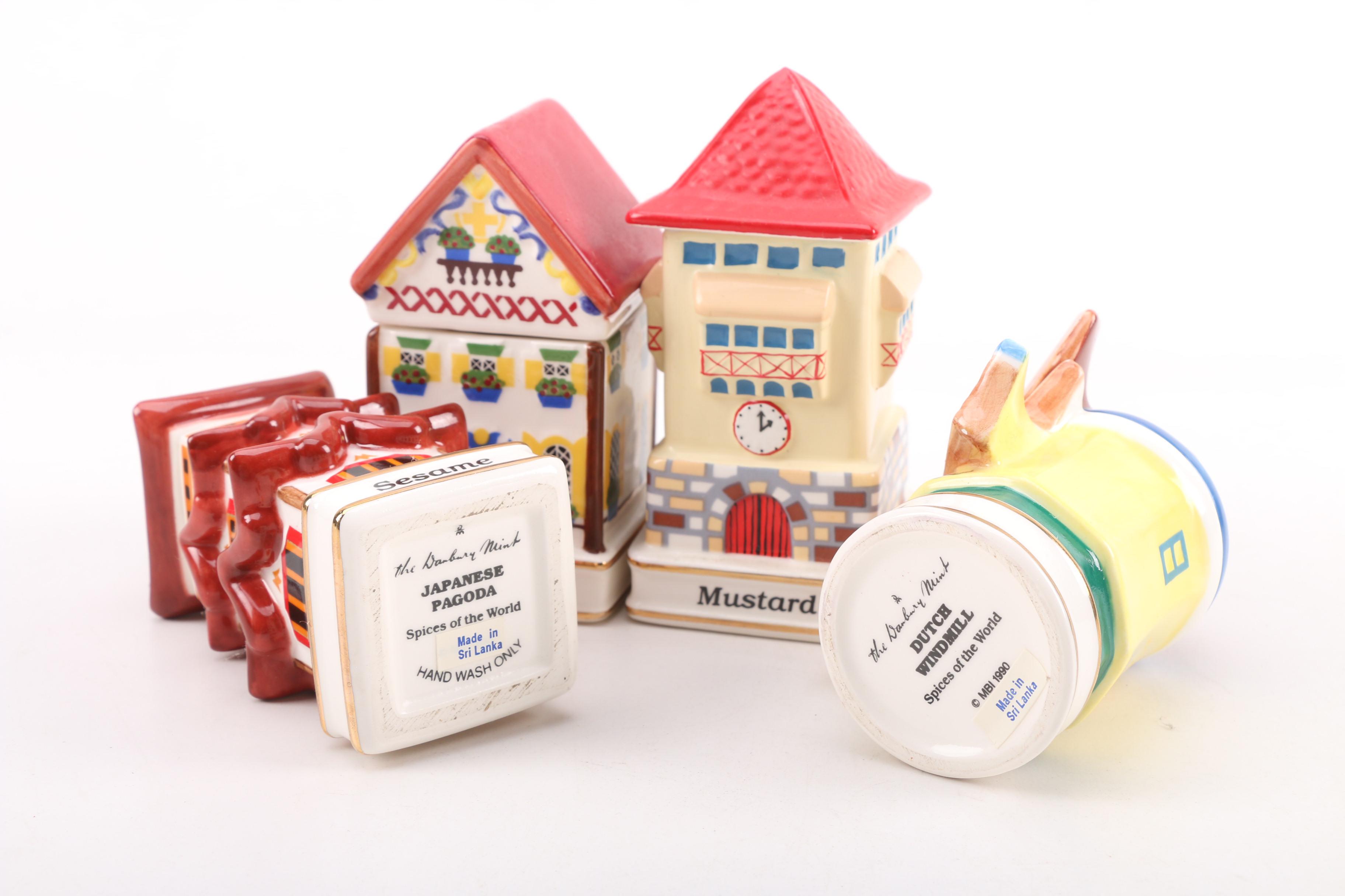 Vintage Danbury Mint "Spices of the World" Porcelain Spice Jars