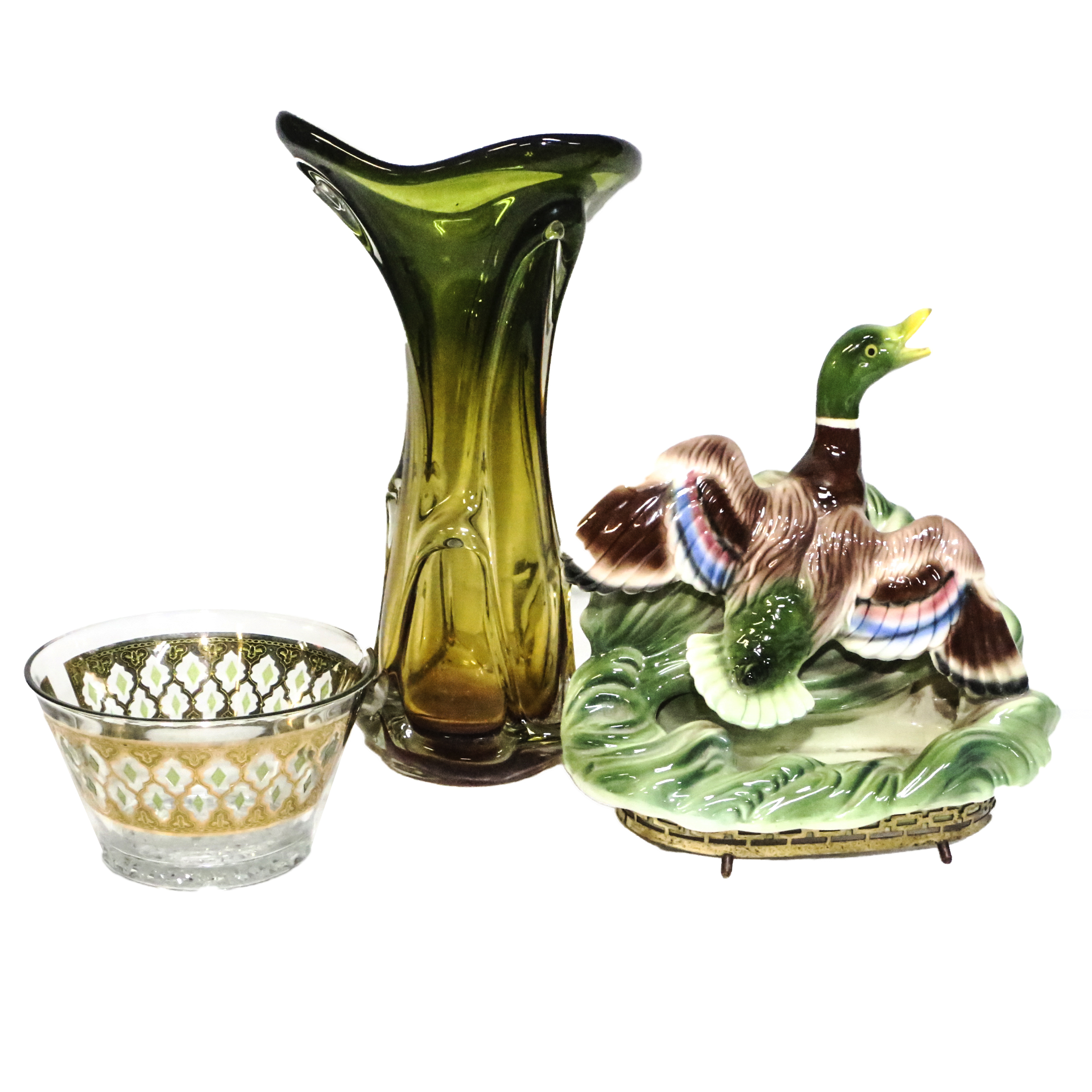 Mid-Century Mallard TV Lamp with Glass Bowl and Hand Blown Vase