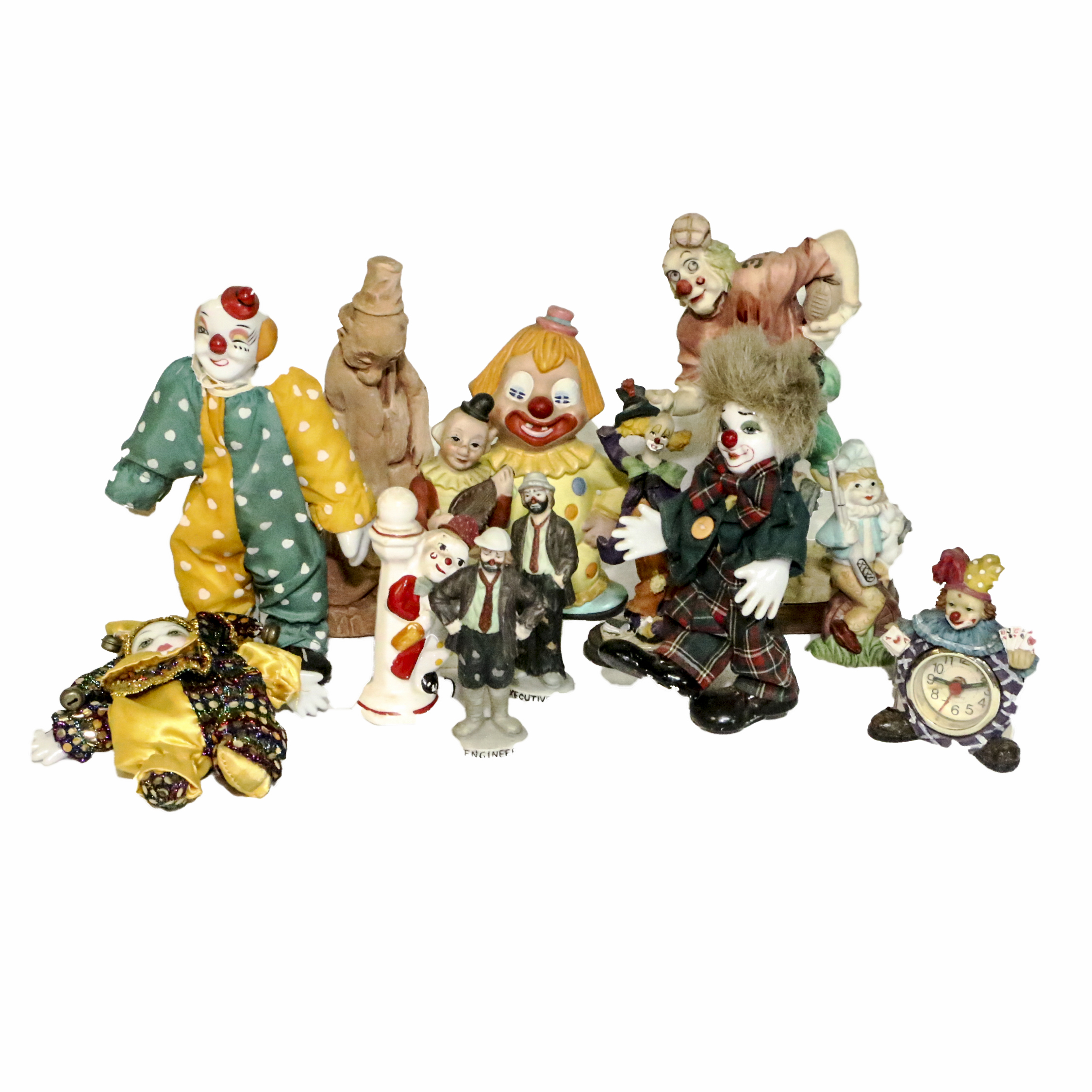 Porcelain Clown Dolls and Figurines with Table Clock