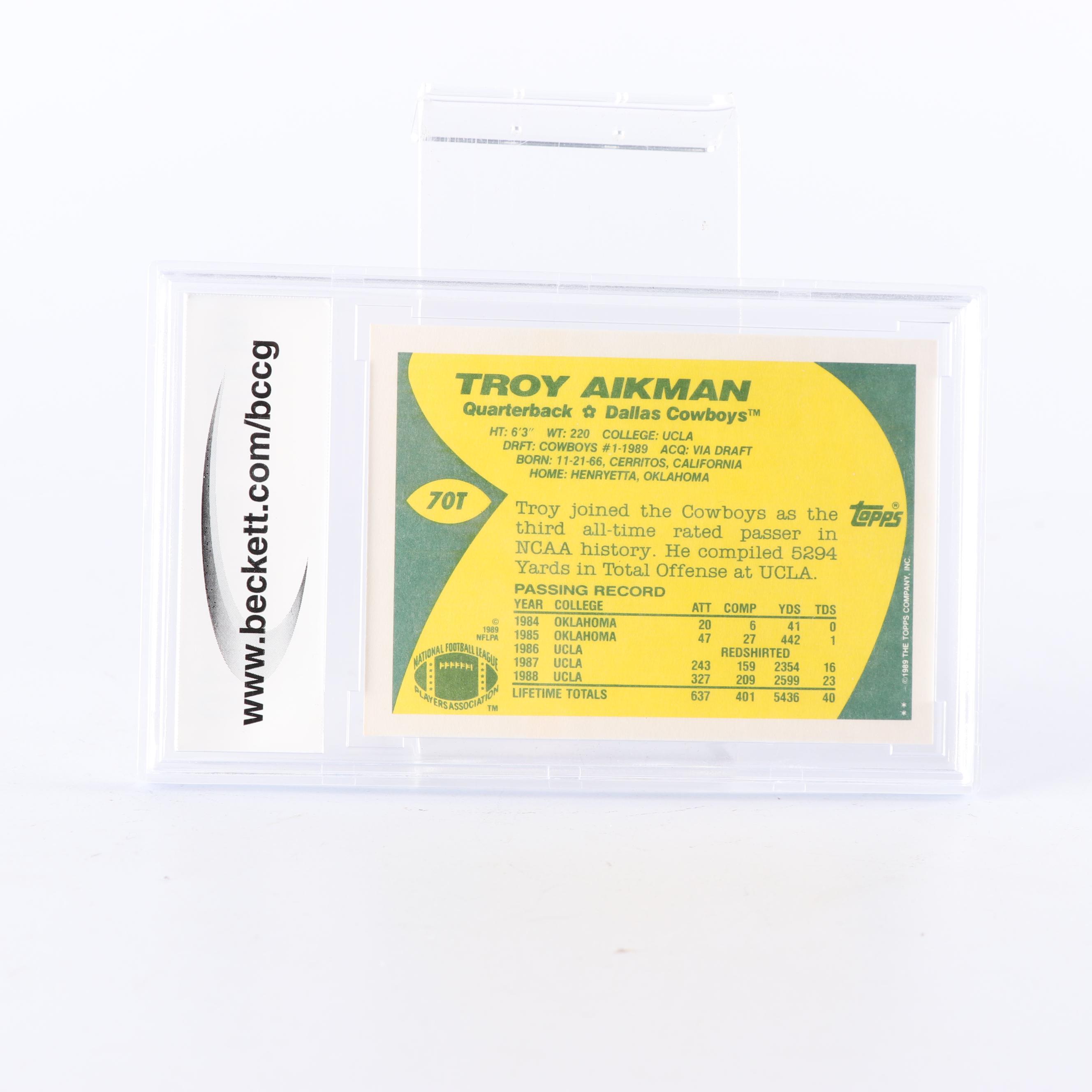 Troy Aikman 1989 Topps #70T Rookie Card BCCG Graded Mint 10