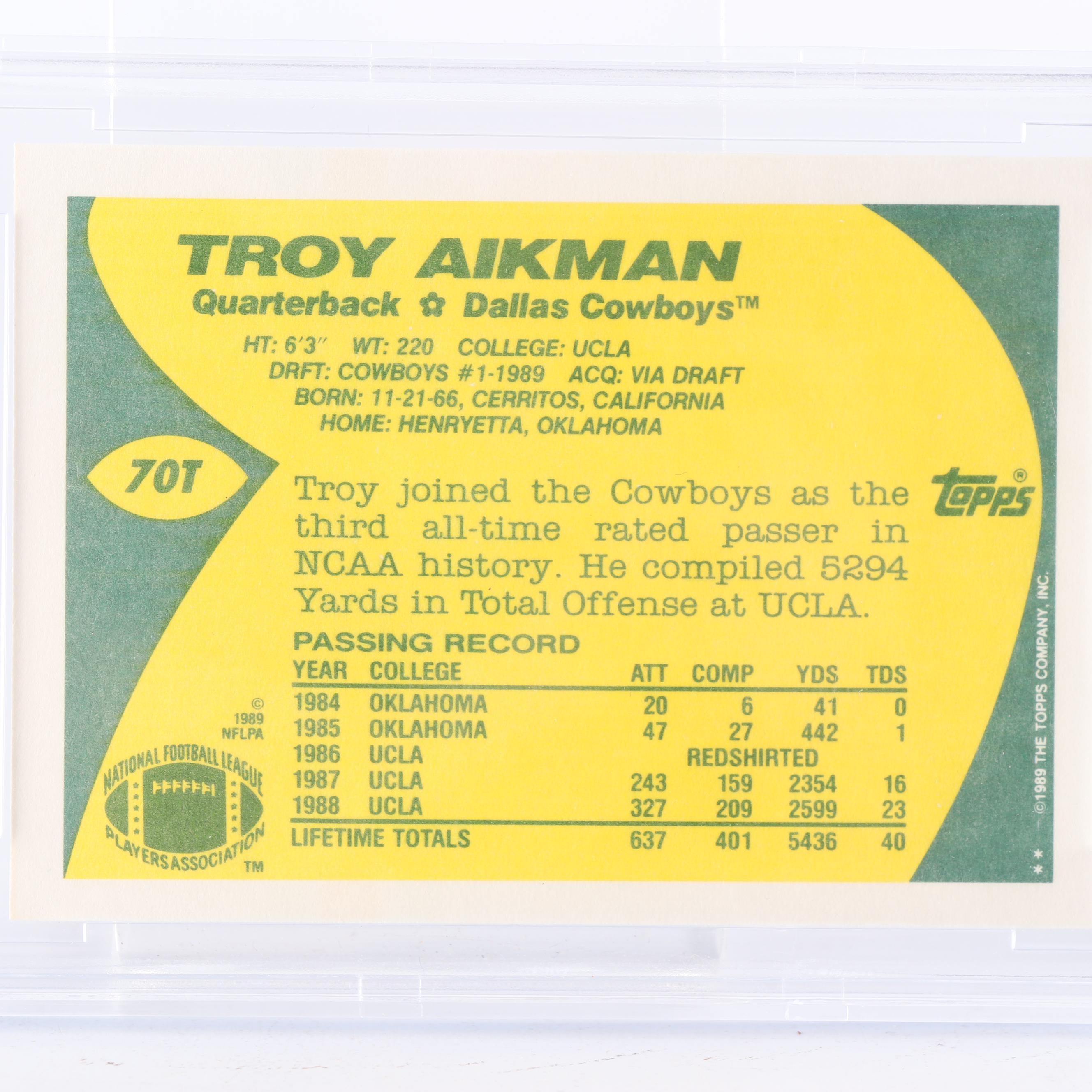 Troy Aikman 1989 Topps #70T Rookie Card BCCG Graded Mint 10