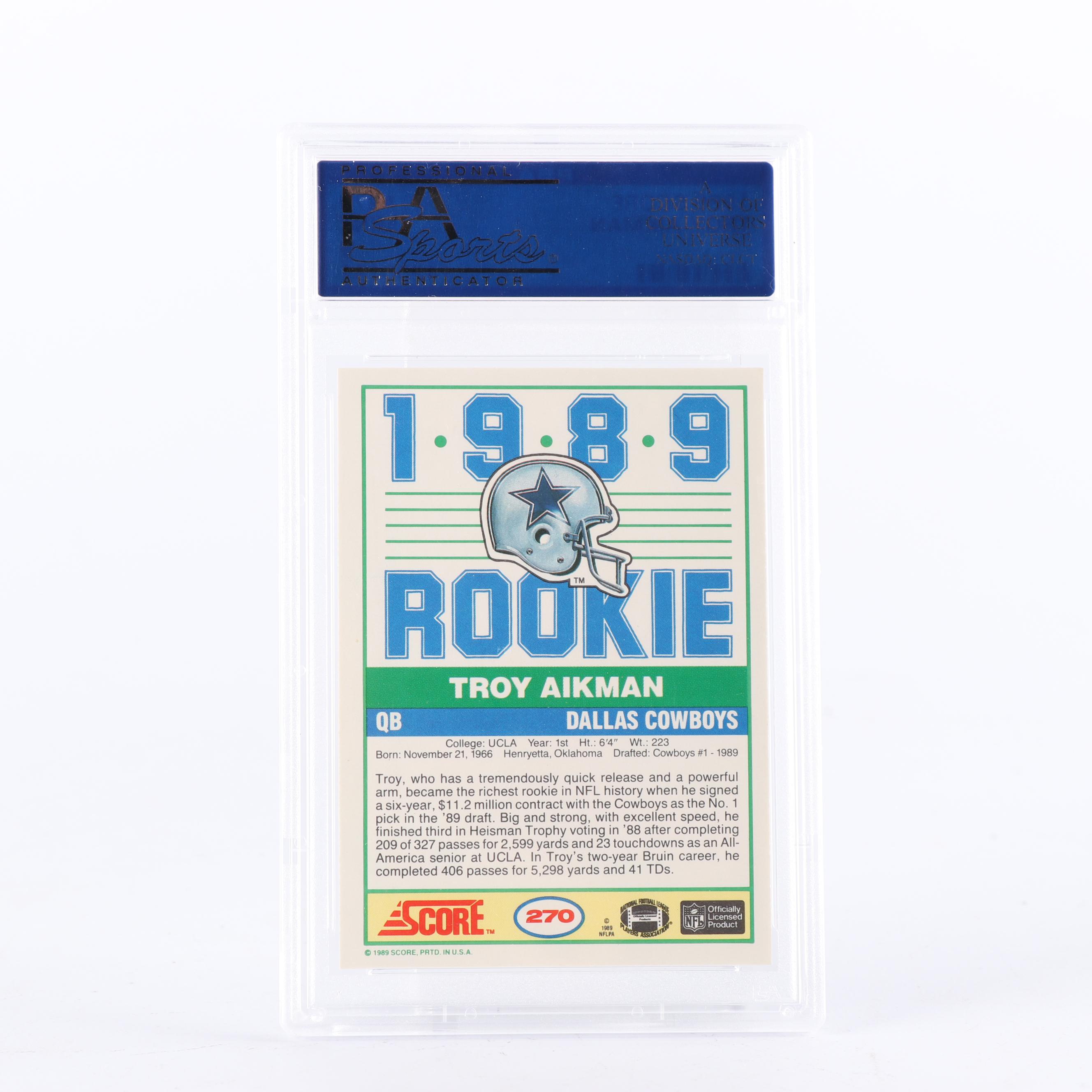 Troy Aikman 1989 Score #270 Rookie Card PSA Graded Mint 9