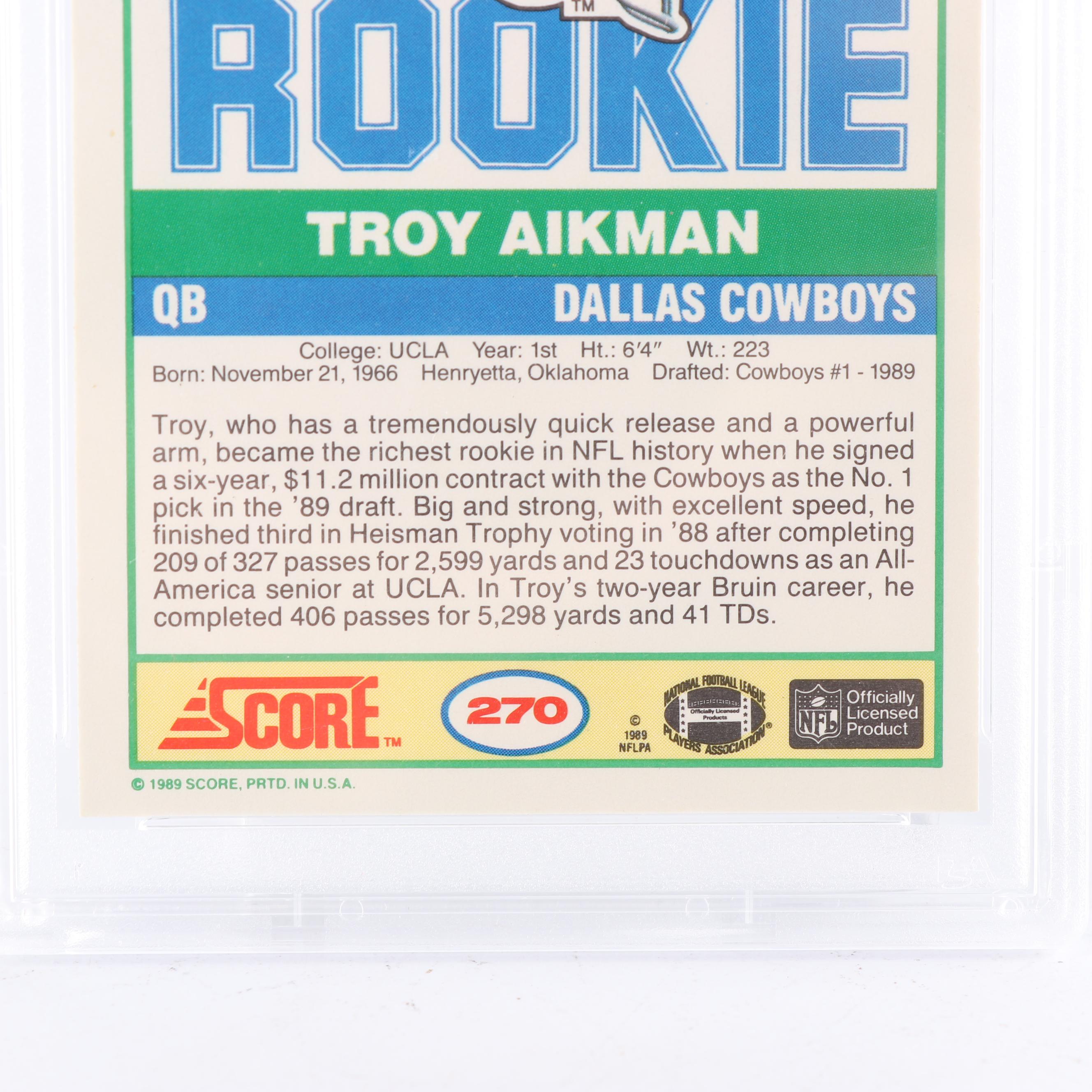 Troy Aikman 1989 Score #270 Rookie Card PSA Graded Mint 9