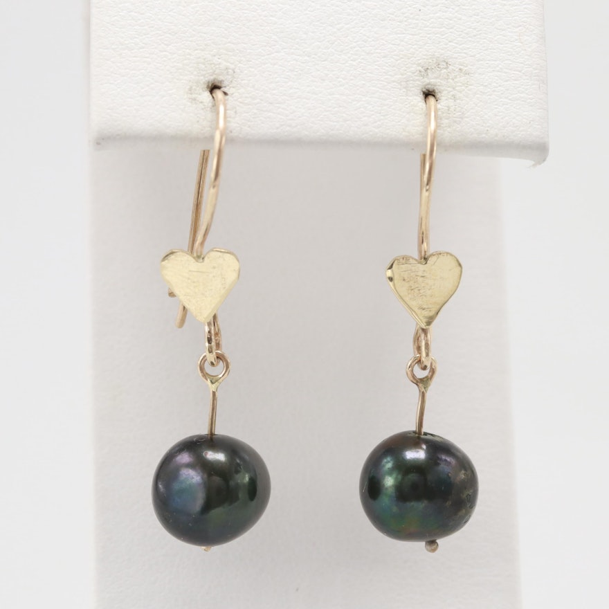 10K Yellow Gold Cultured Pearl Dangle Earrings