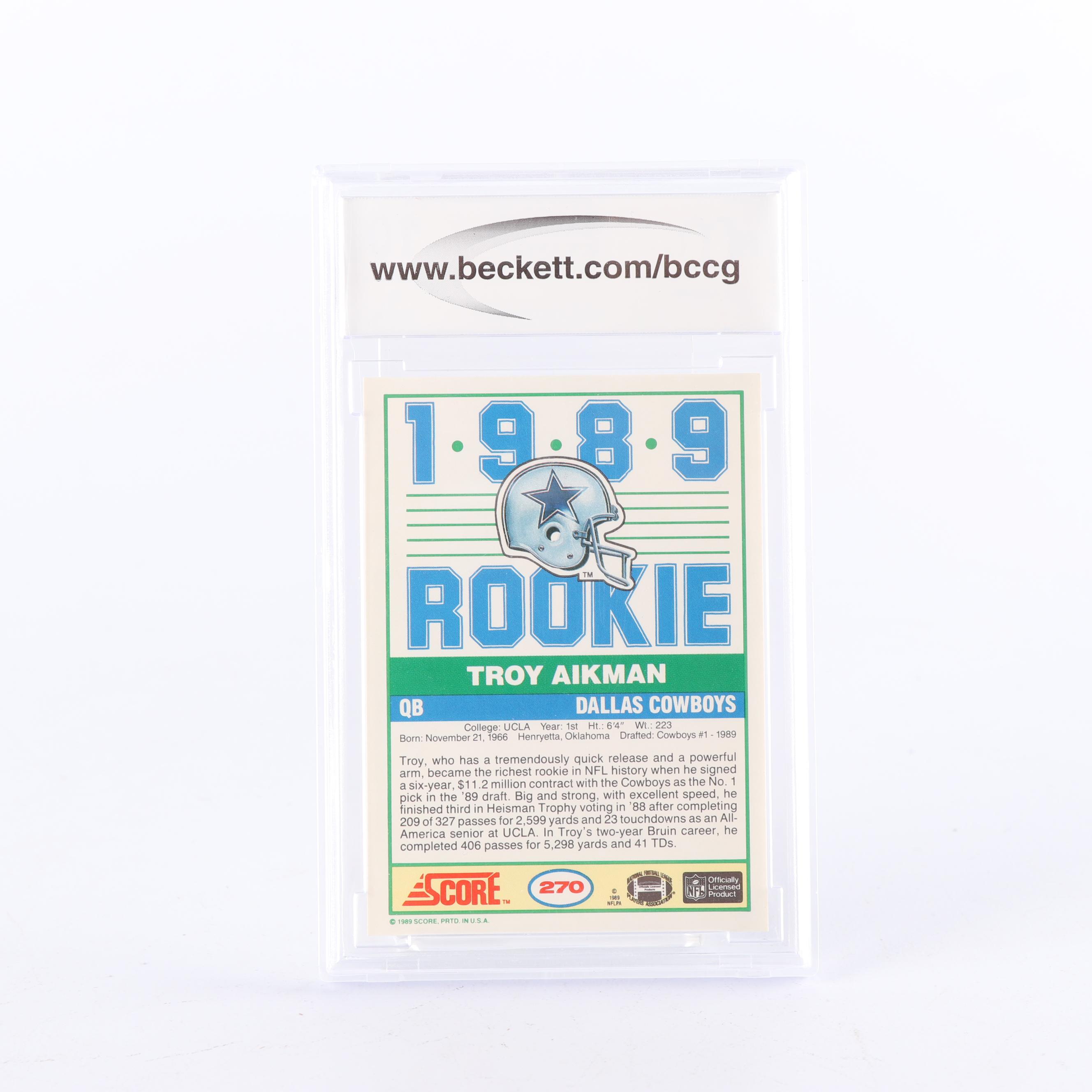 Troy Aikman 1989 Score #270 Rookie Card BCCG Graded Mint 10