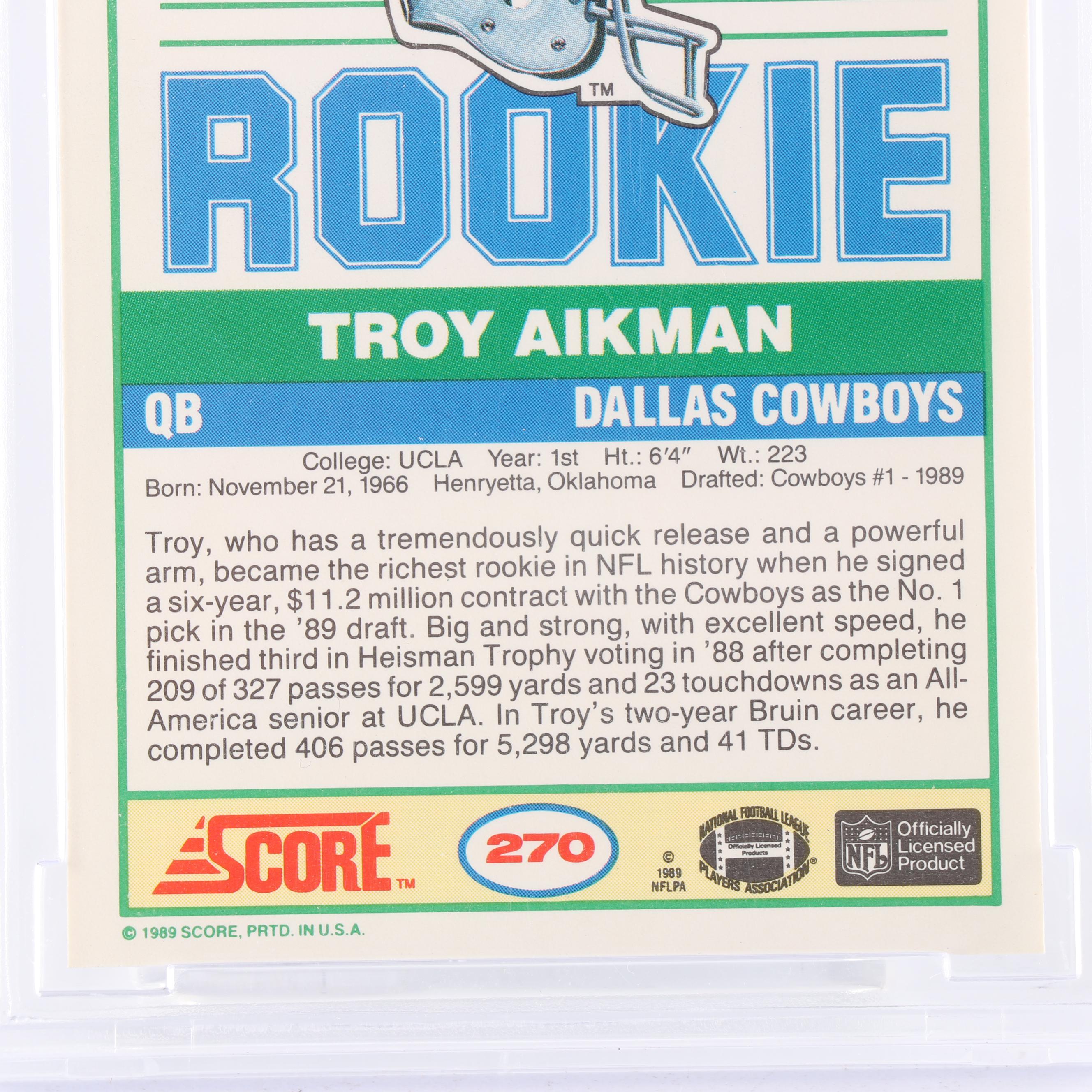 Troy Aikman 1989 Score #270 Rookie Card BCCG Graded Mint 10