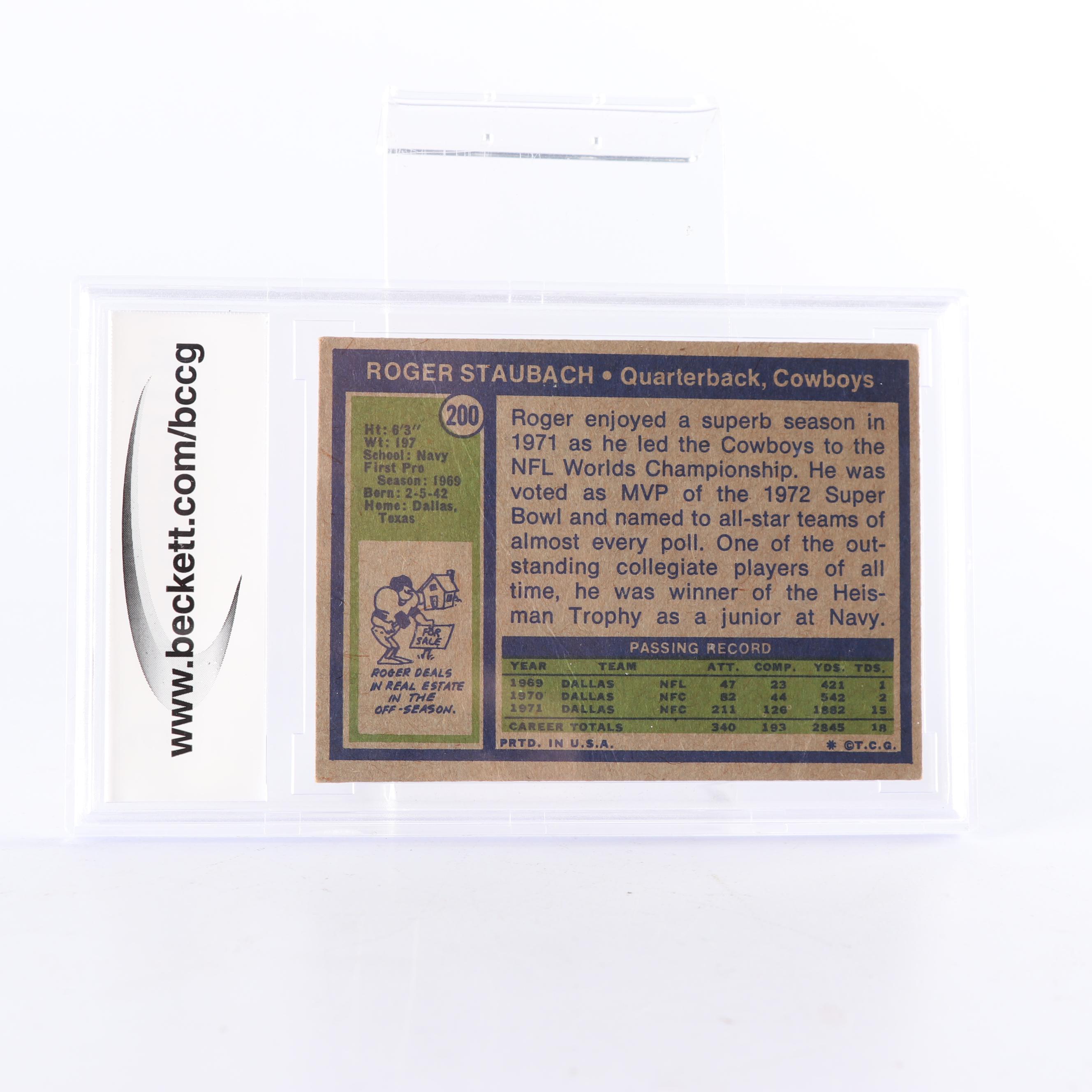 Roger Staubach Graded Rookie Card 1972 Topps #200 Football Card