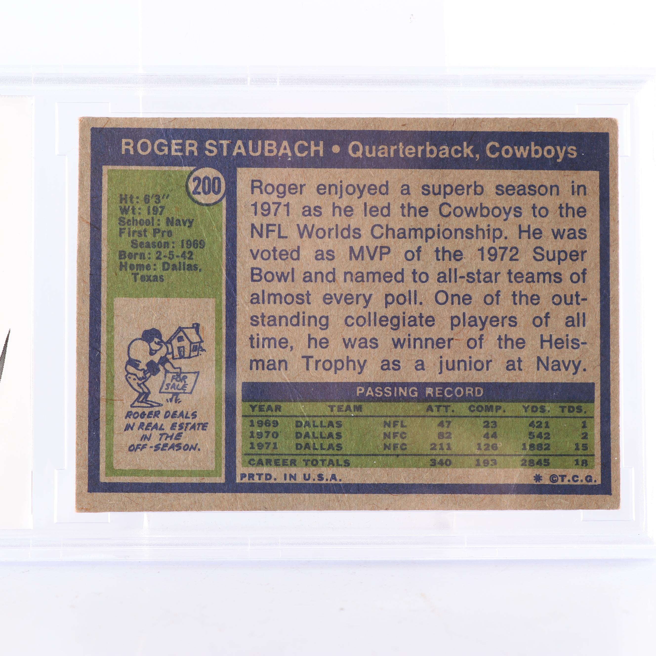 Roger Staubach Graded Rookie Card 1972 Topps #200 Football Card