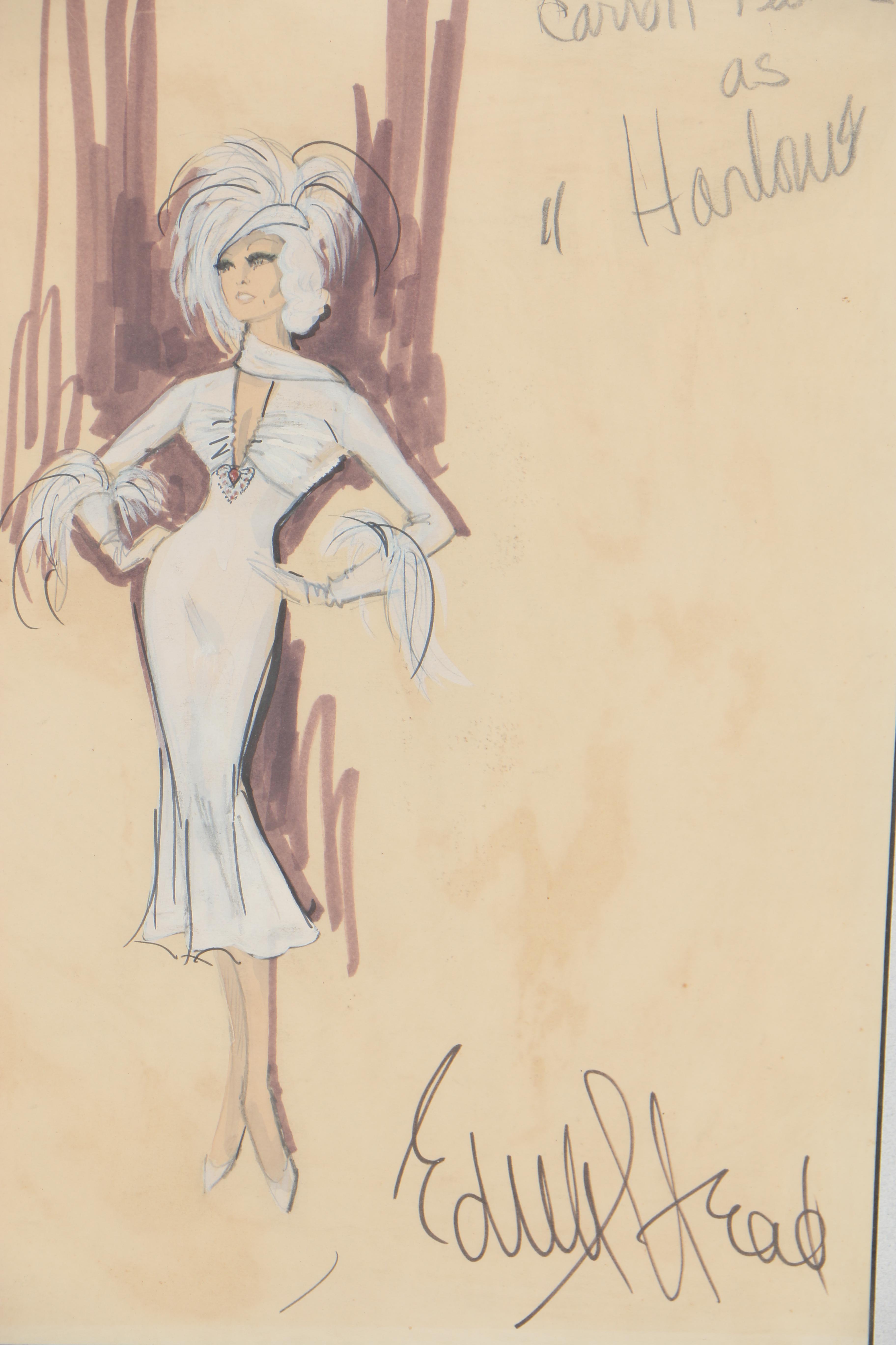 Edith Head Fashion Sketch "Carroll Baker as 'Harlow'"