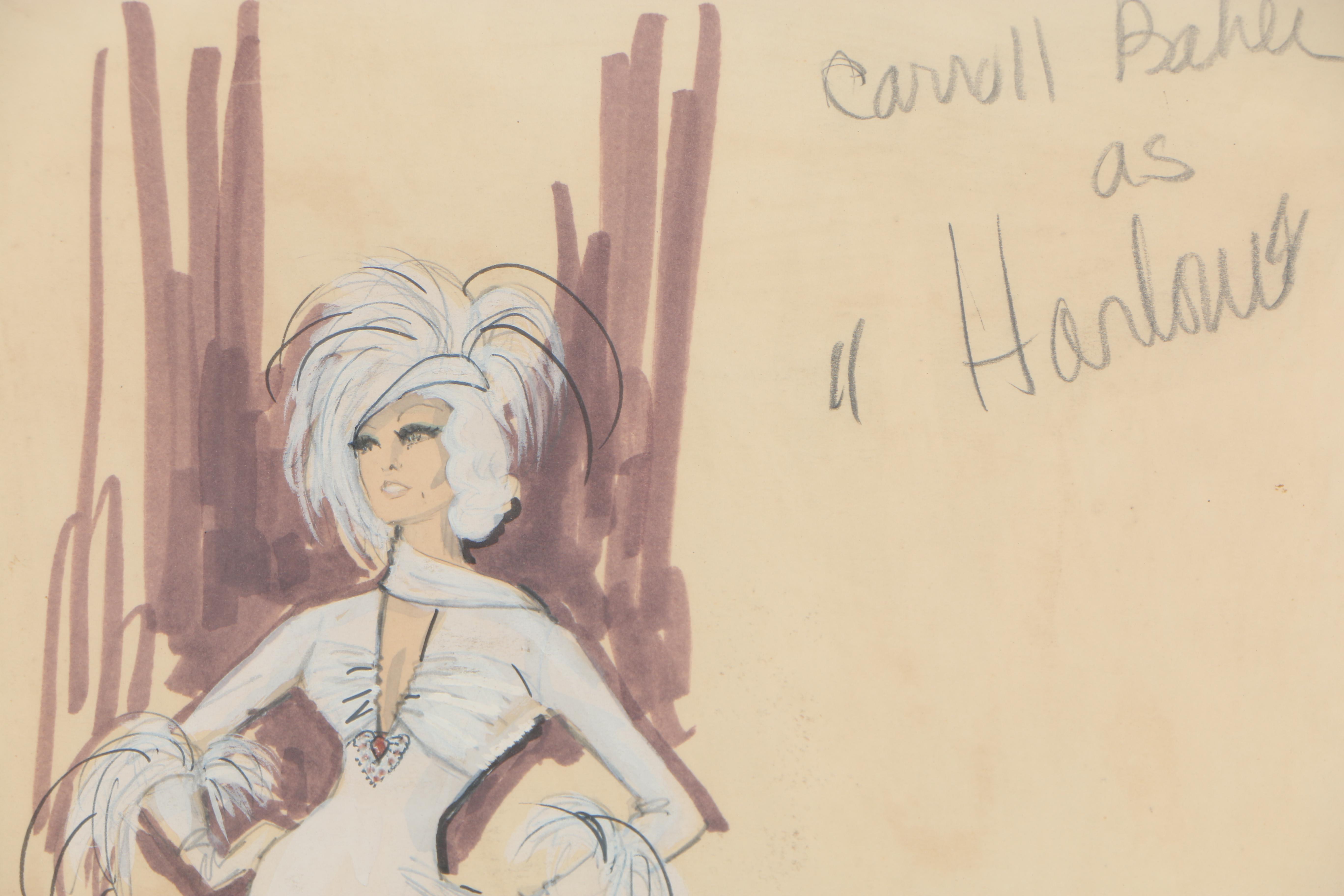 Edith Head Fashion Sketch "Carroll Baker as 'Harlow'"