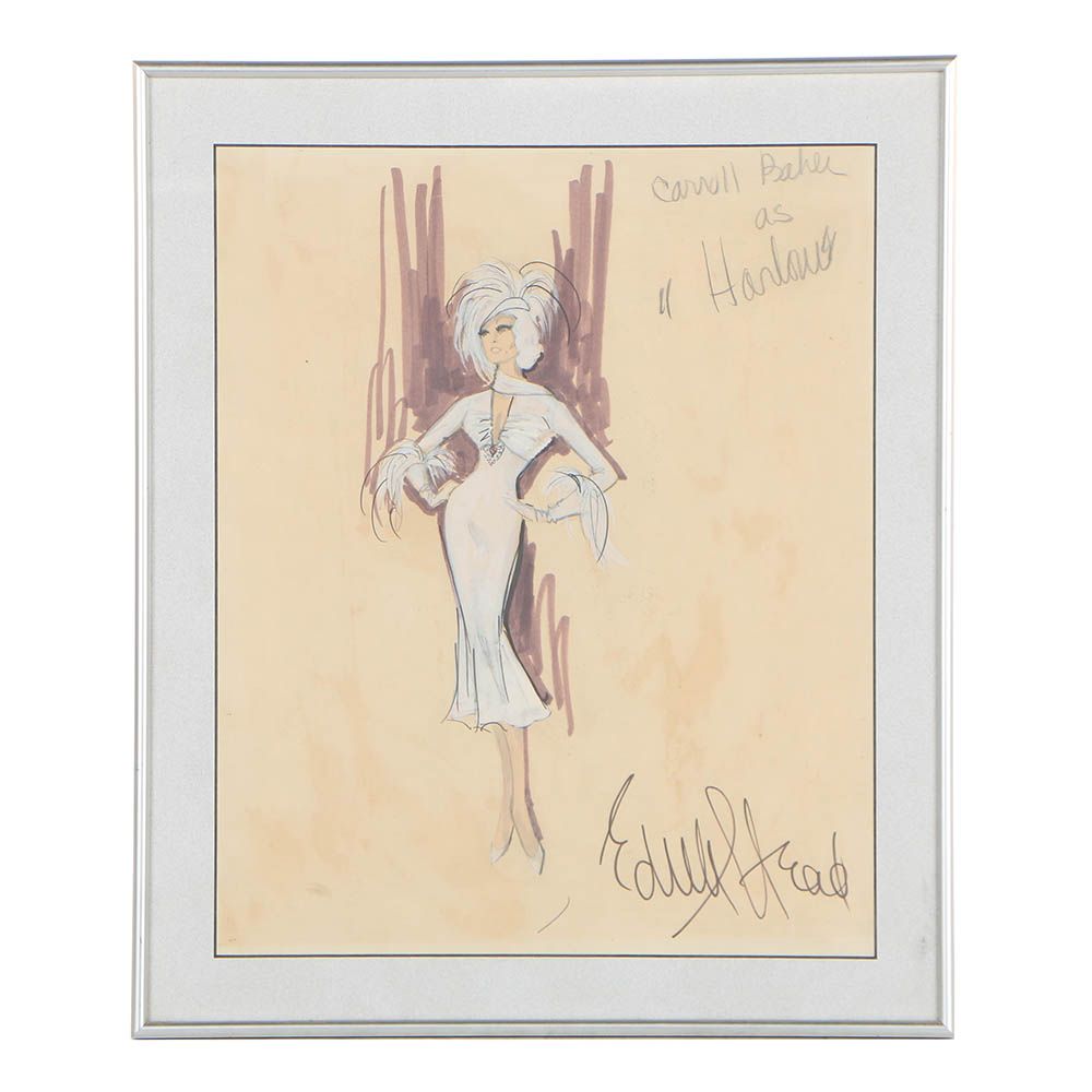 Edith Head Fashion Sketch "Carroll Baker as 'Harlow'"