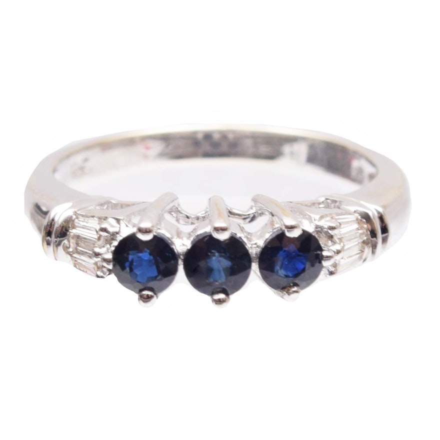 10K White Gold Sapphire and Diamond Ring