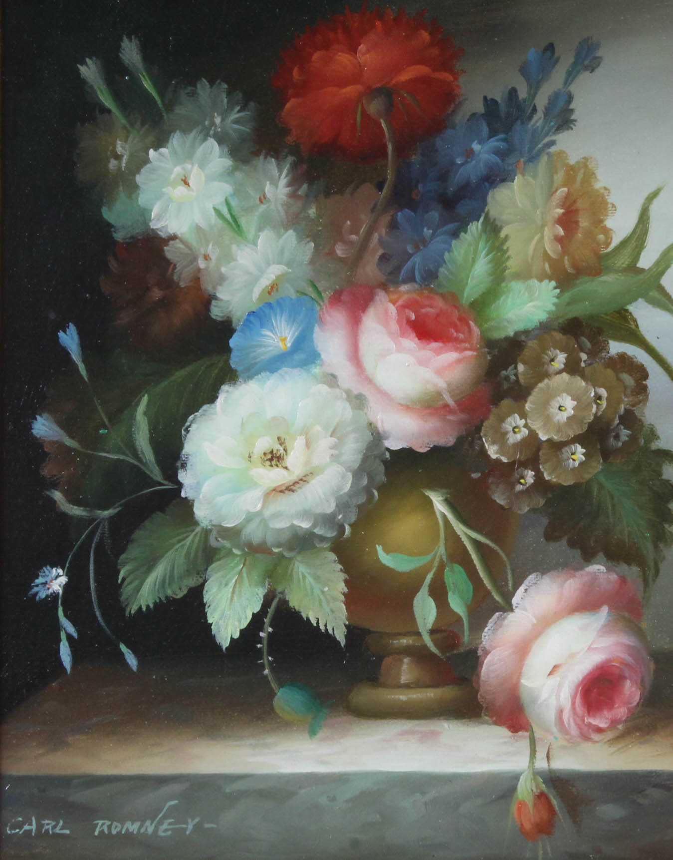 Carl Romney Flower Still Life Oil Painting