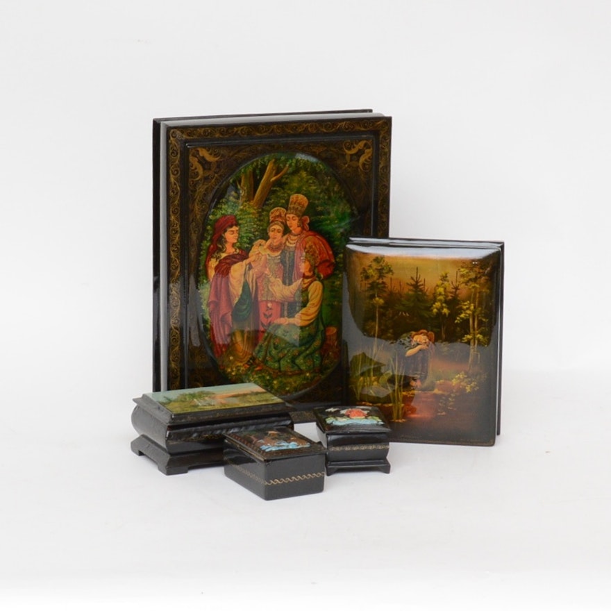 Hand-Painted and Signed Russian Lacquered Boxes