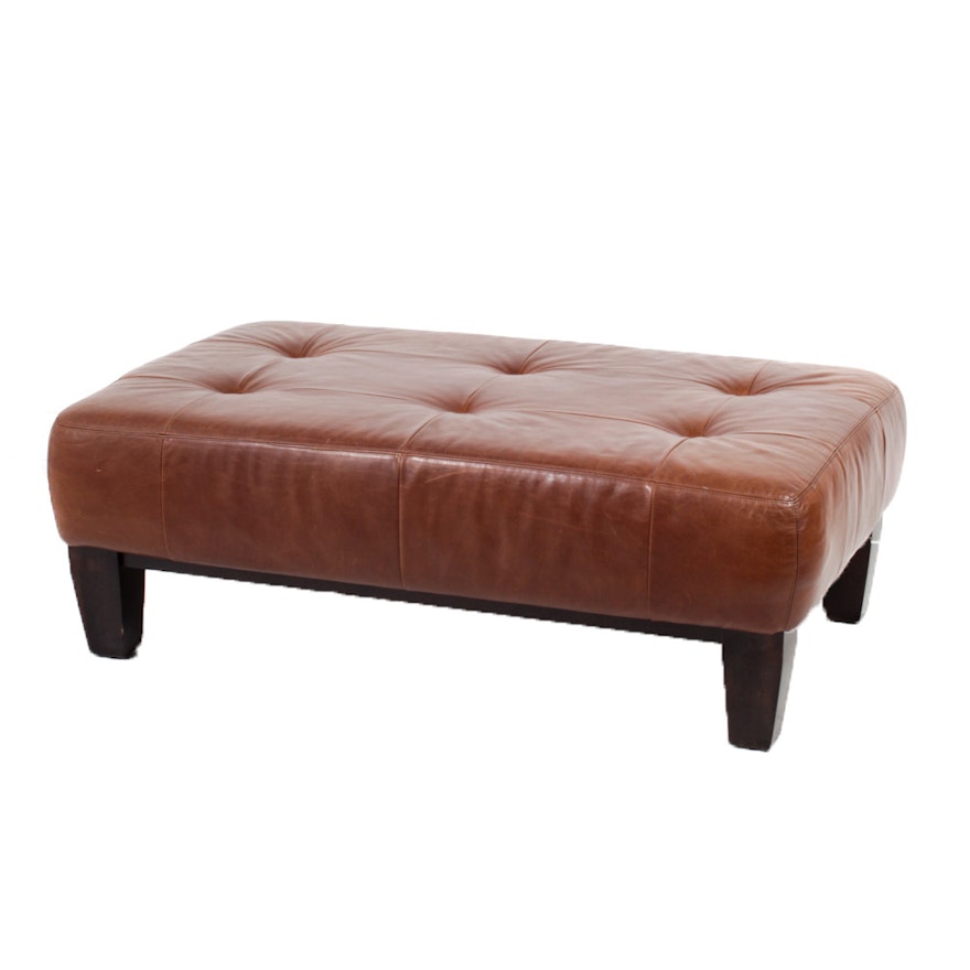 Pottery Barn Tufted Leather Ottoman
