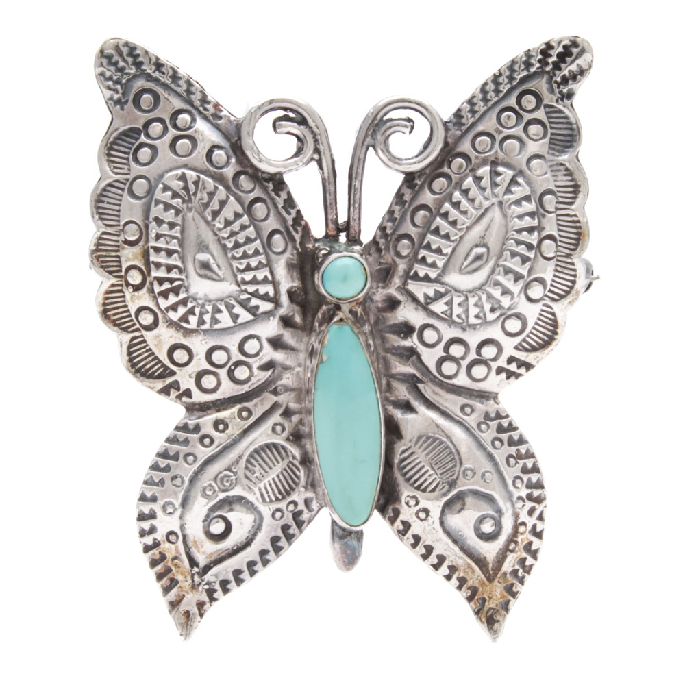 Sterling Silver Synthetic Turquoise Butterfly Brooch