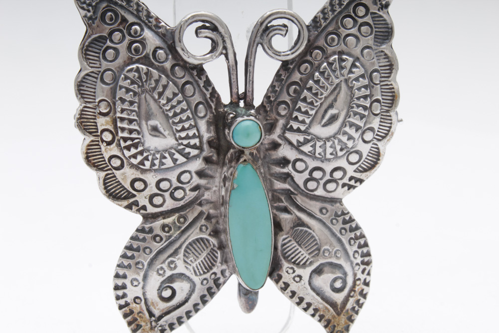 Sterling Silver Synthetic Turquoise Butterfly Brooch