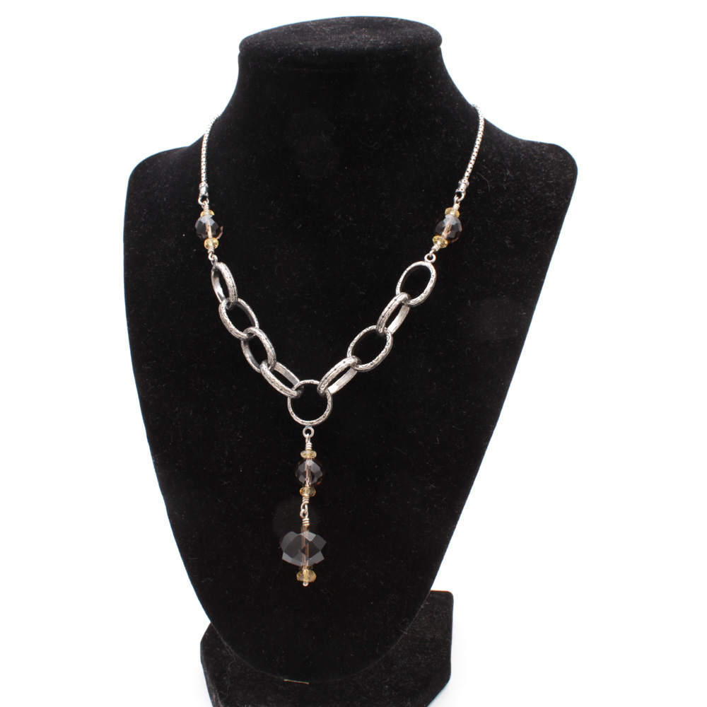 Silpada Sterling Silver Citrine and Smoky Quartz Necklace