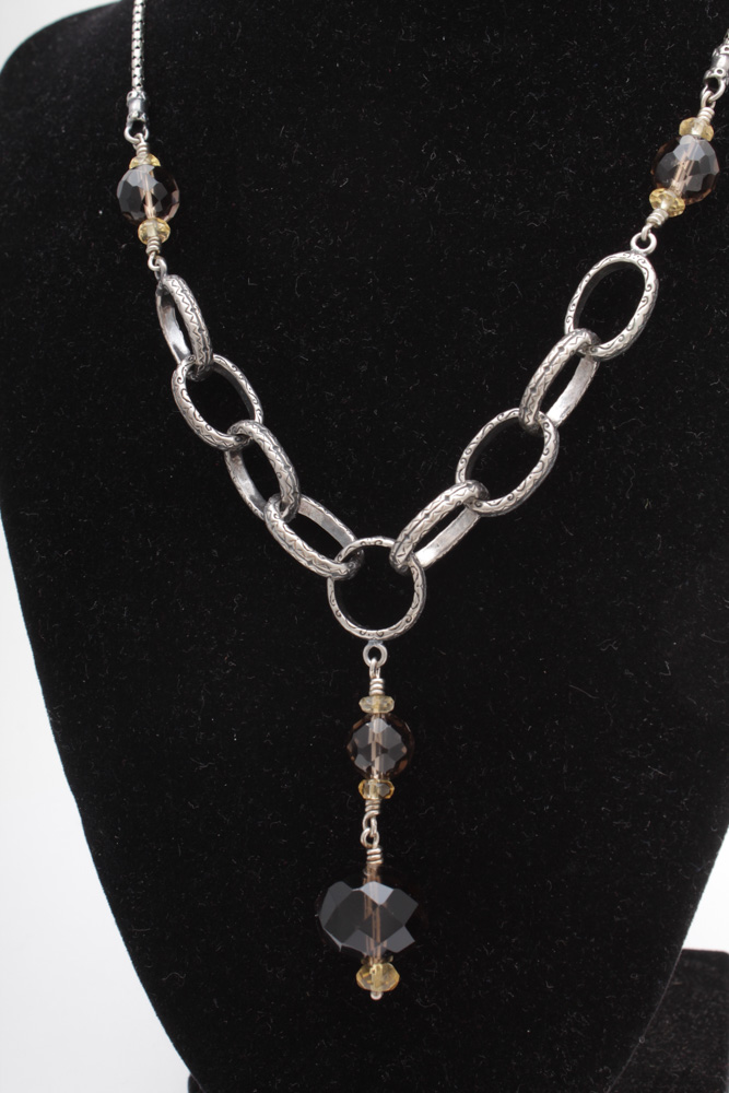 Silpada Sterling Silver Citrine and Smoky Quartz Necklace