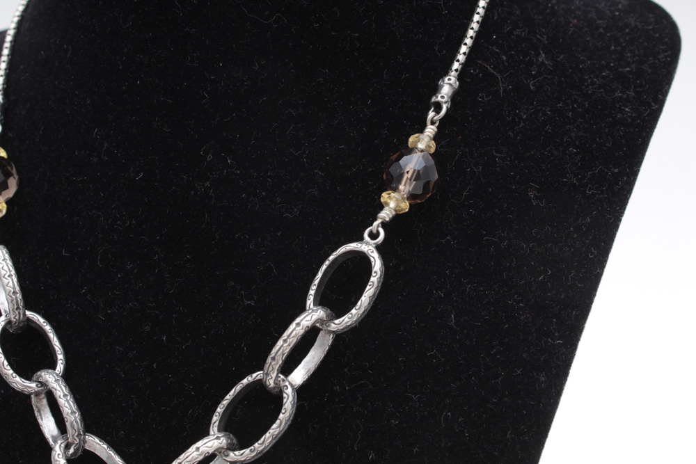 Silpada Sterling Silver Citrine and Smoky Quartz Necklace
