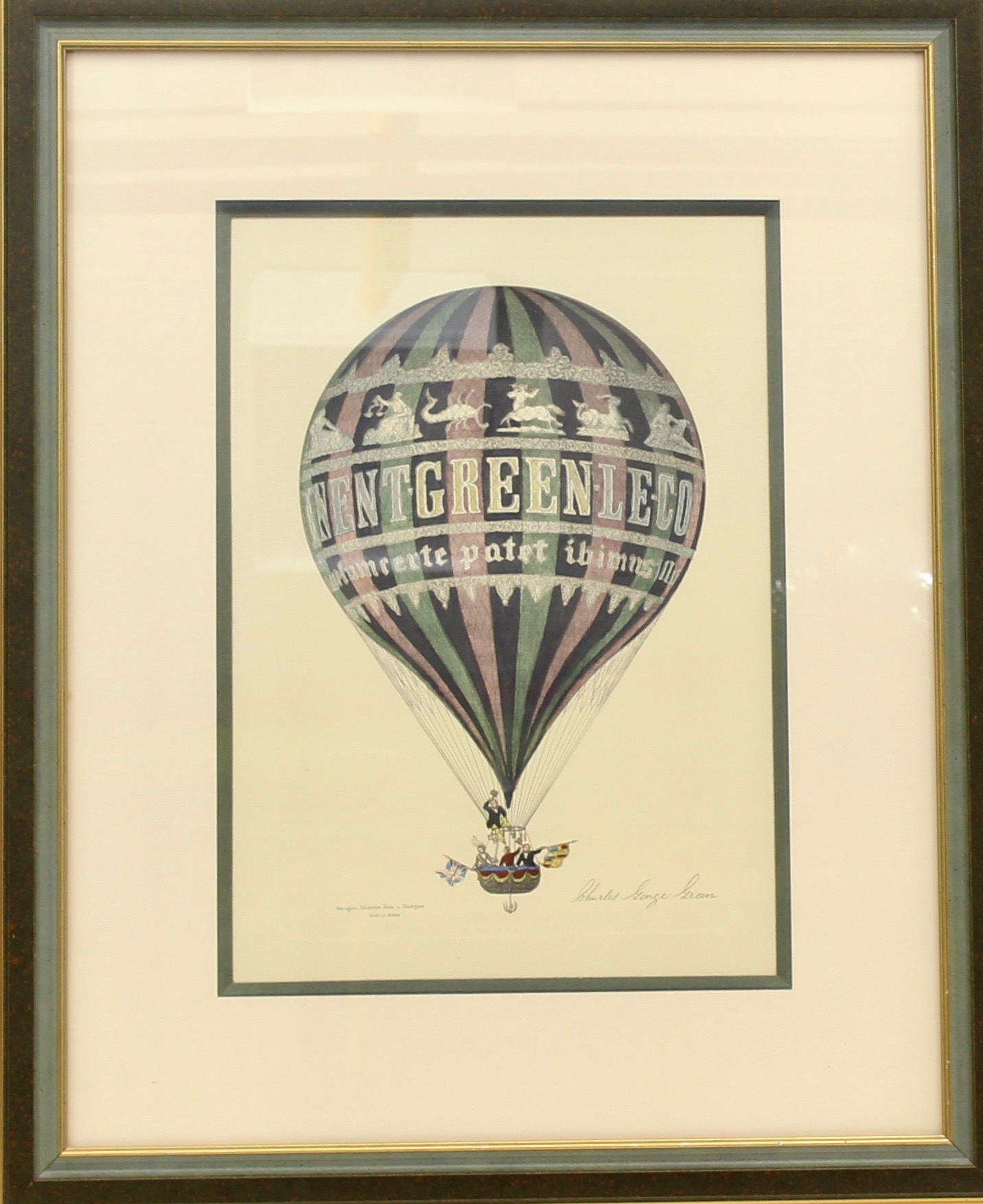 Charles George Green Hand-Colored Engraving and Venetian Style Mask