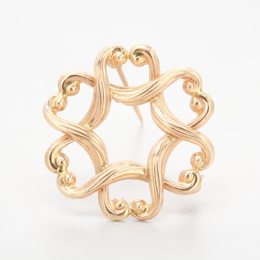 14K Yellow Gold Interwoven Style Brooch