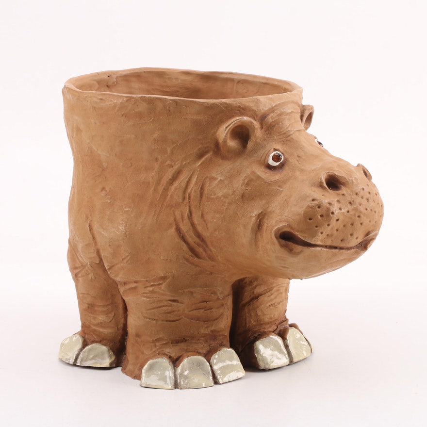 Dave Grossman Designs Sculptural Clay Hippopotamus Planter
