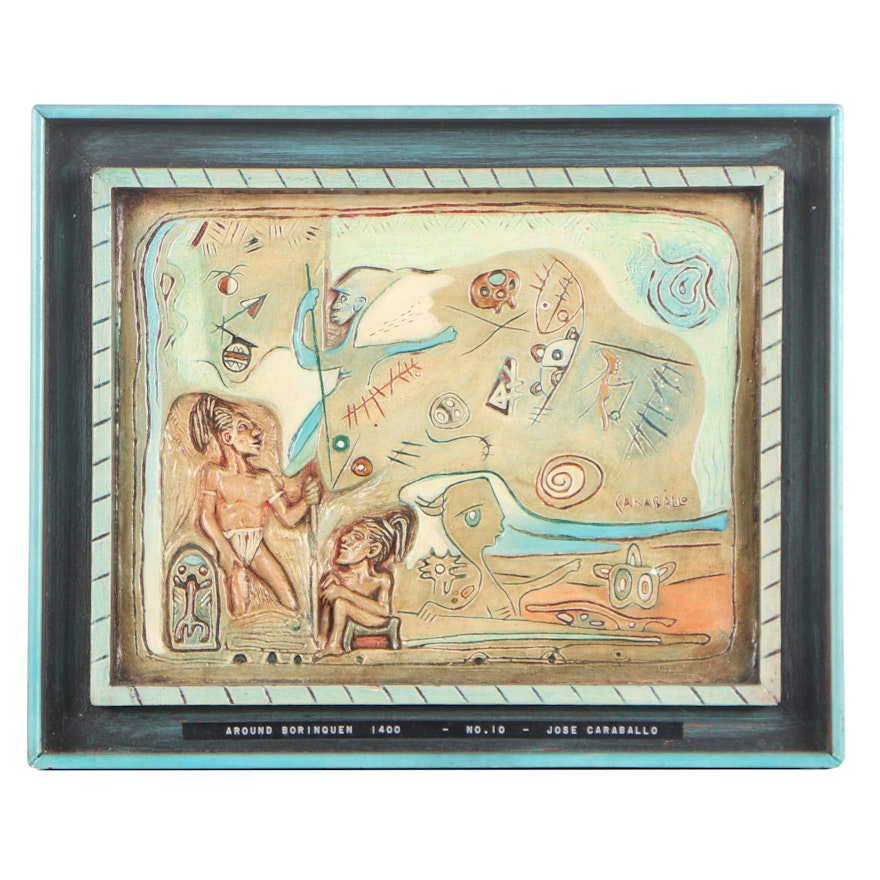 Jose Caraballo Ceramic Relief Plaque "Around Borinquen, 1400 - No. 10"