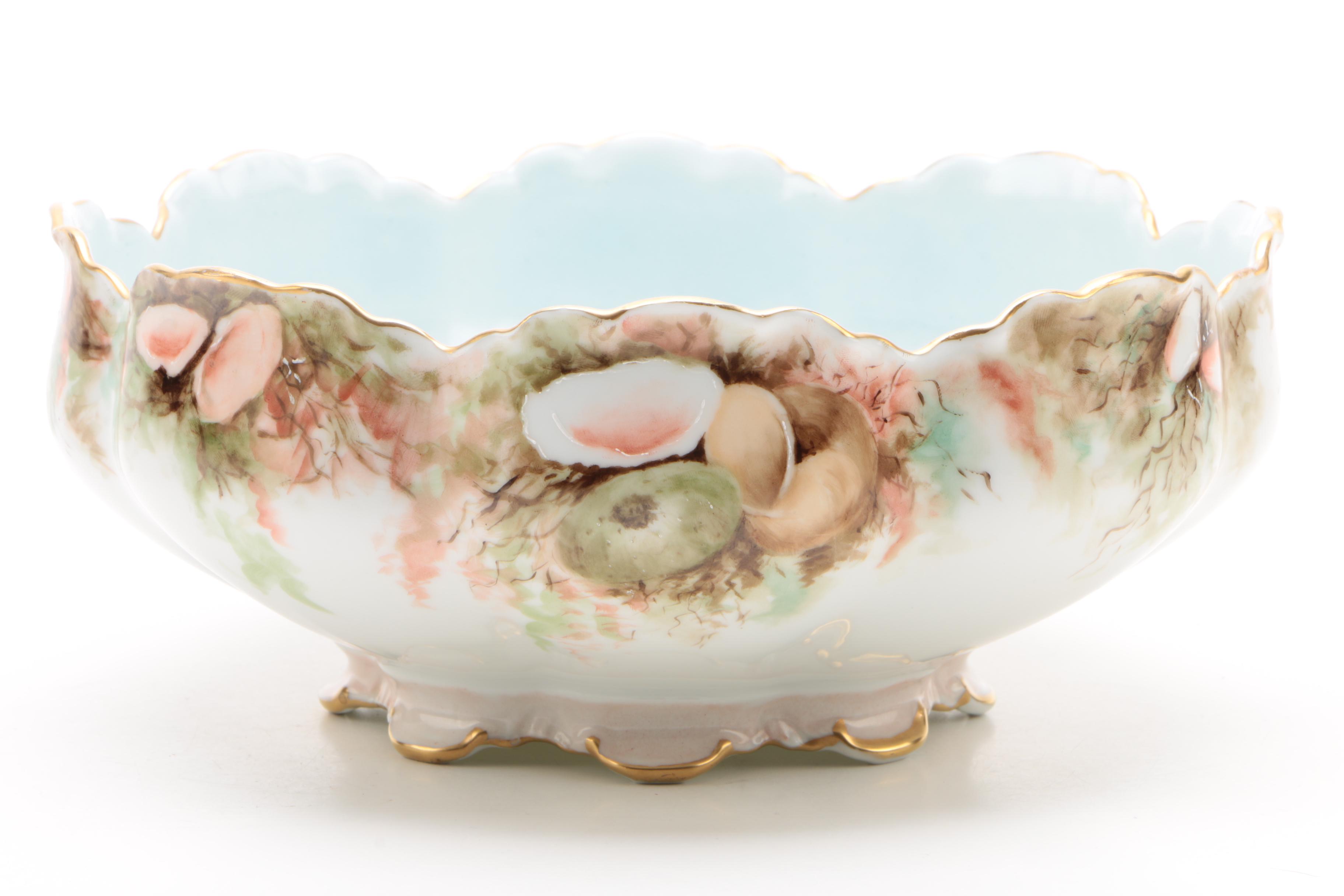 Hobbyist Painted Haviland Limoges Seafood Serving Bowl and Plates, circa 1888-96