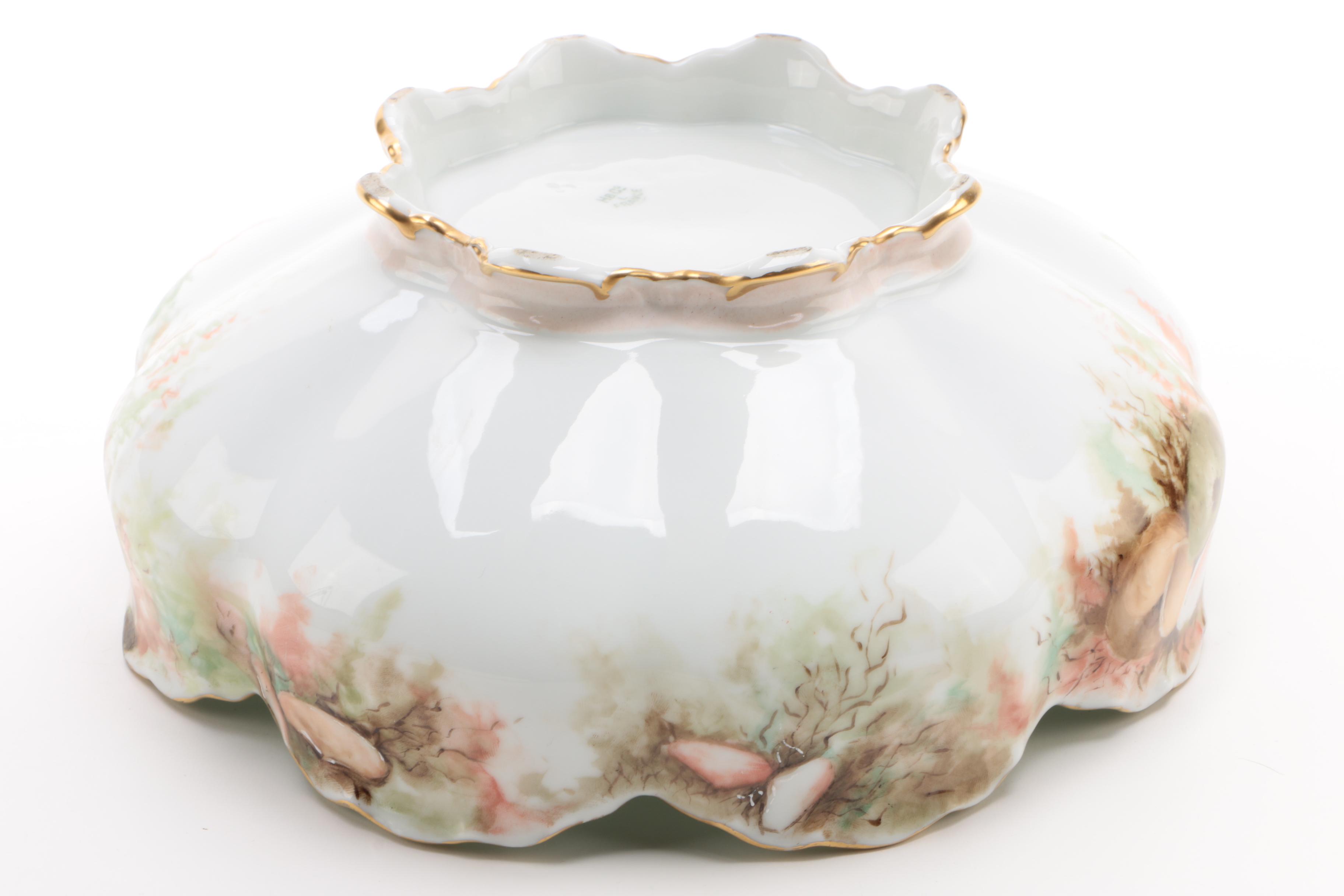 Hobbyist Painted Haviland Limoges Seafood Serving Bowl and Plates, circa 1888-96