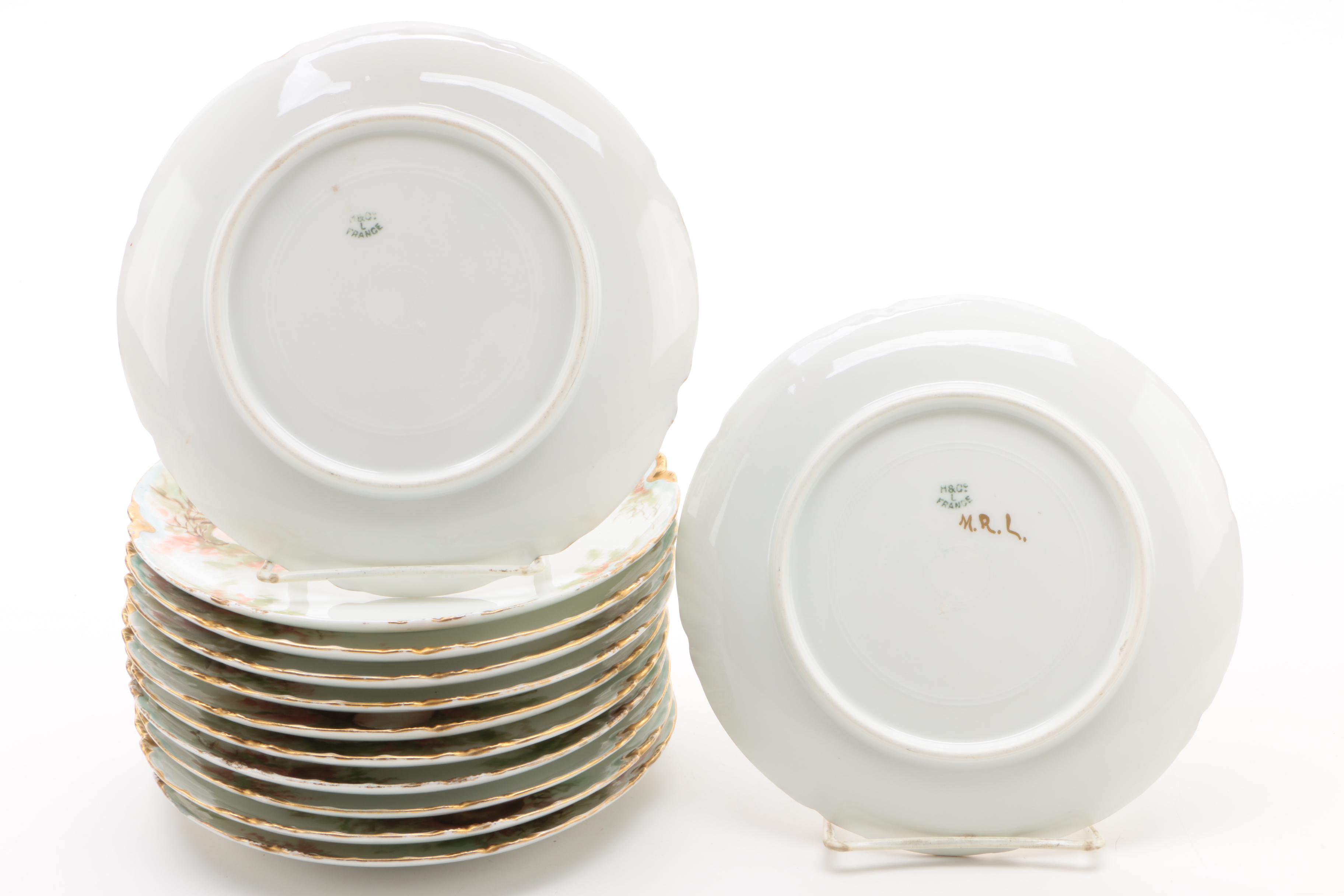 Hobbyist Painted Haviland Limoges Seafood Serving Bowl and Plates, circa 1888-96