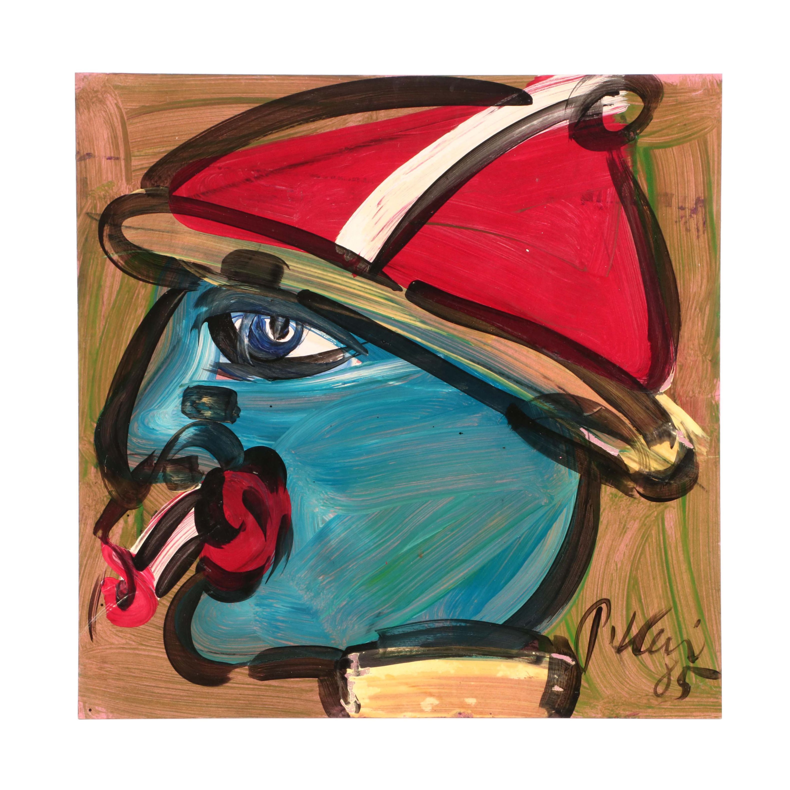 Peter Keil 1985 Oil on Board Portrait Painting "Lucky Woman"