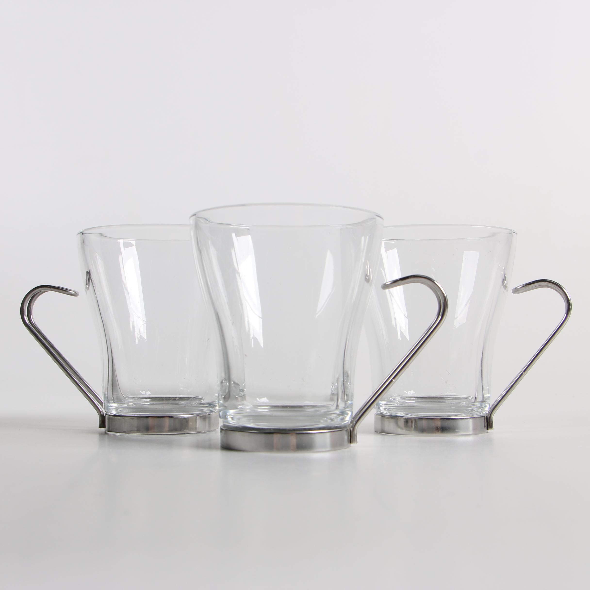 Vintage Glass Coffee Cups with Metal Handles