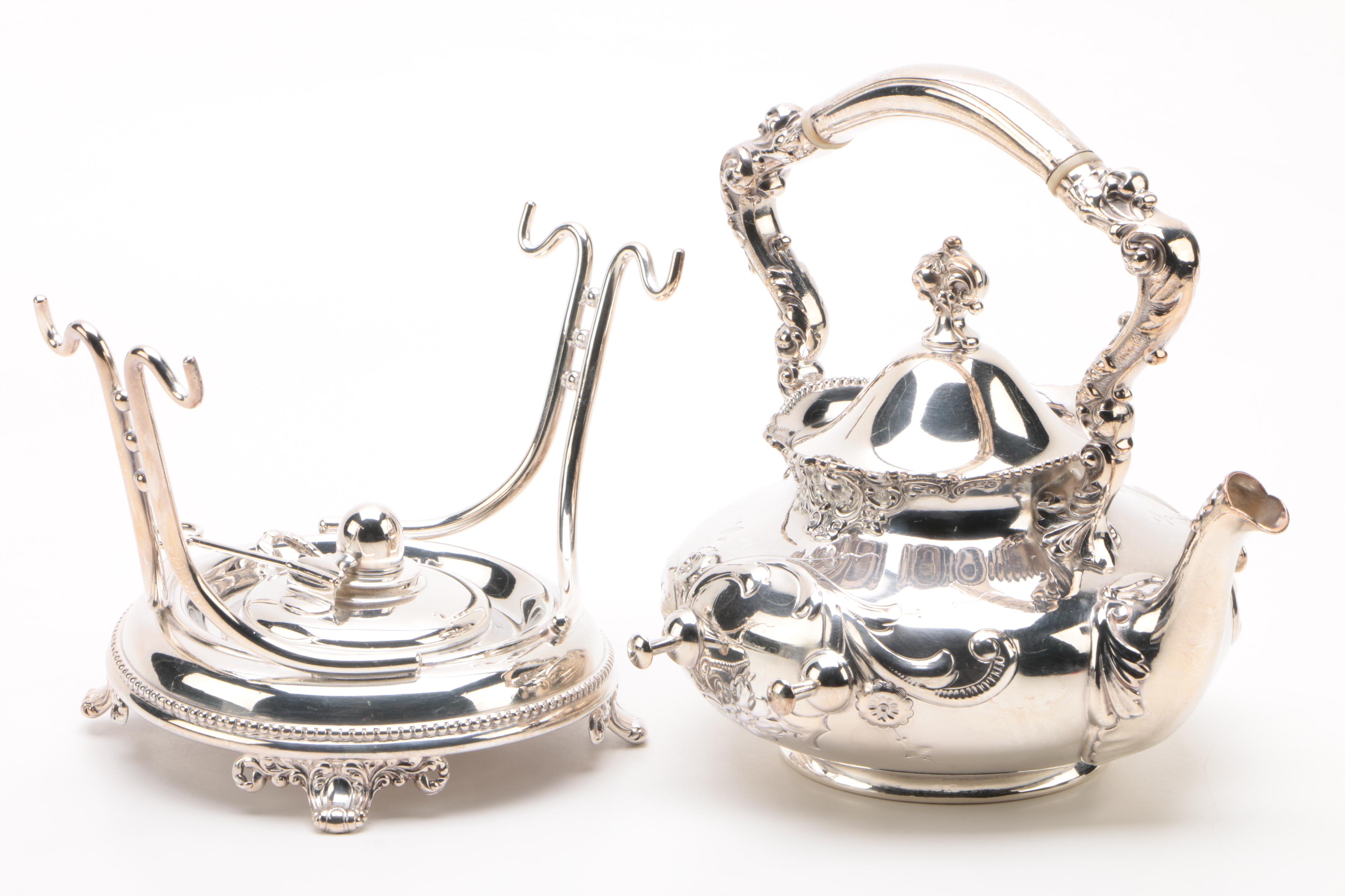 Wilcox Silver Plate Co. Repoussé Teapot with Warming Tilt Stand