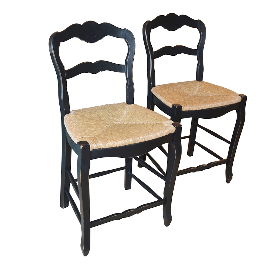 French Provincial Style Painted Wood Rush Seat Stools, 21st Century