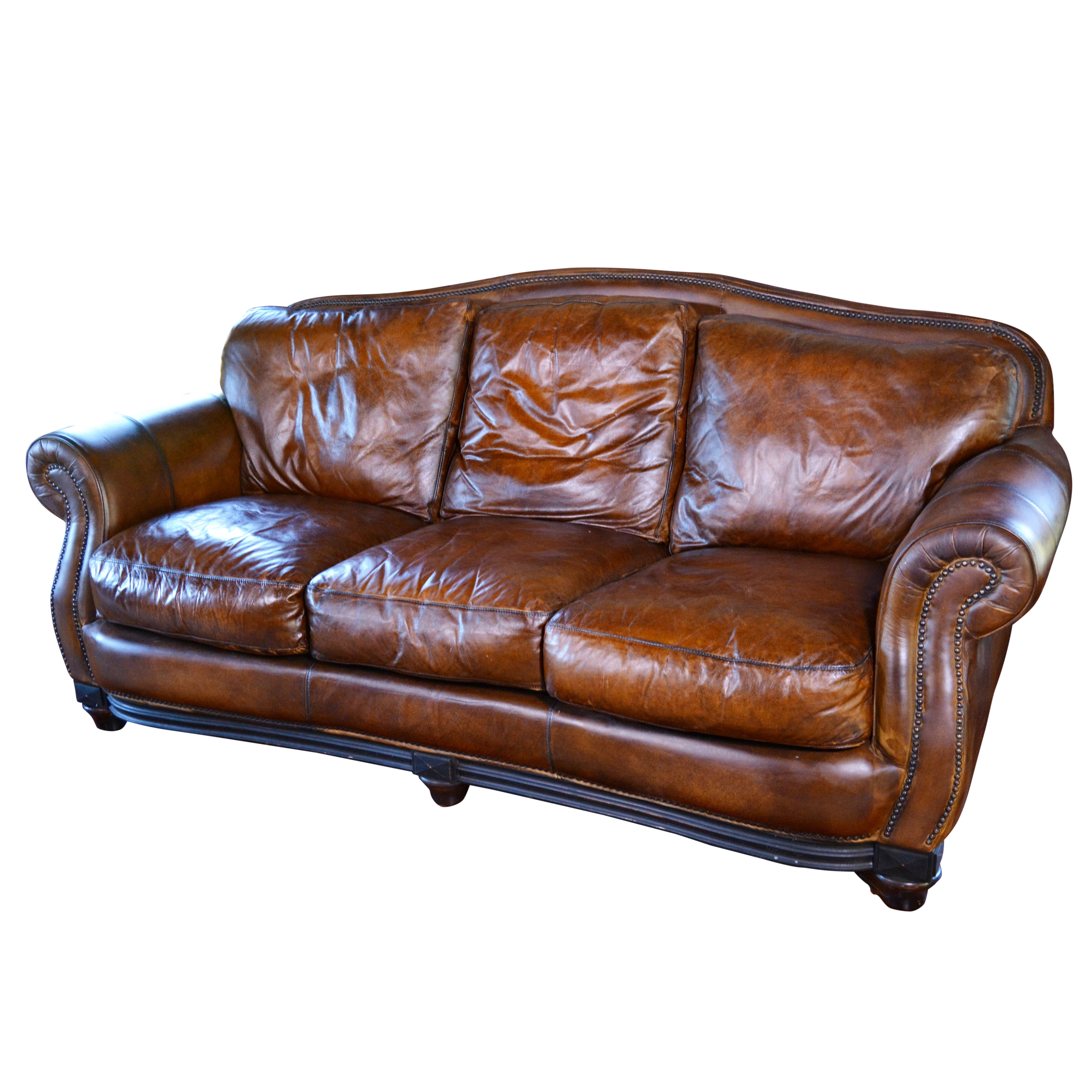 Contemporary Camelback Leather Sofa by Haverty's