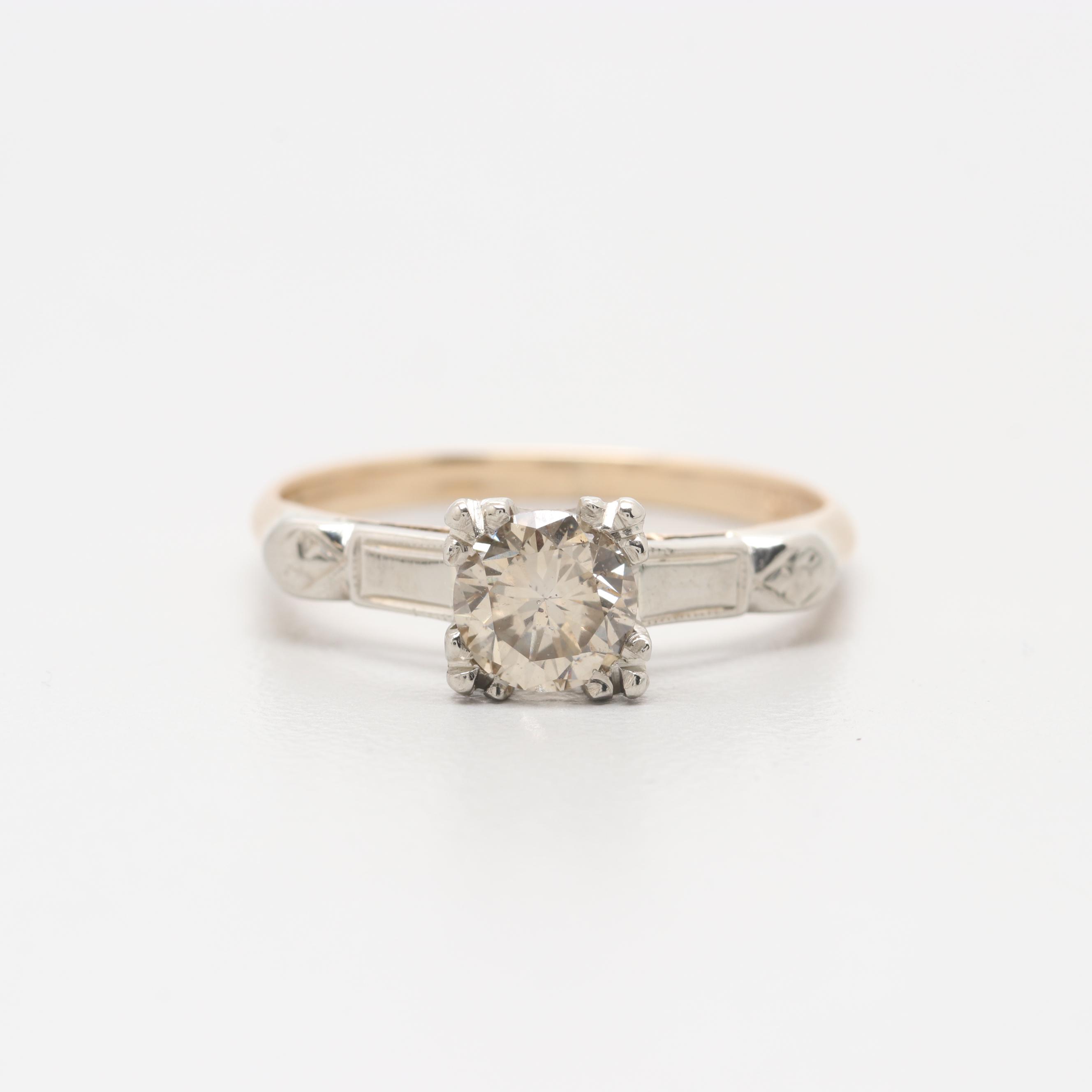 14K Yellow Gold Diamond Ring with White Gold Accents