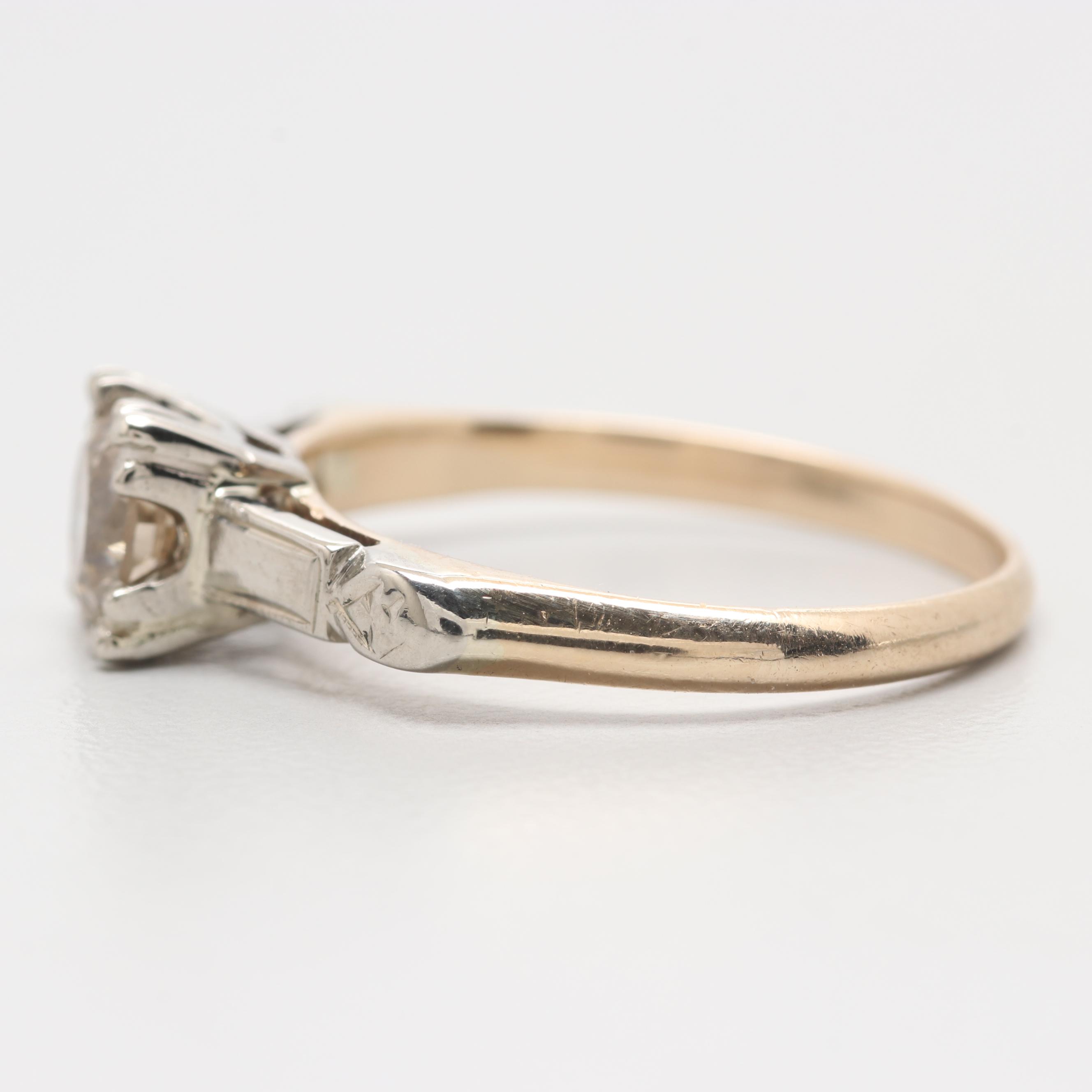 14K Yellow Gold Diamond Ring with White Gold Accents