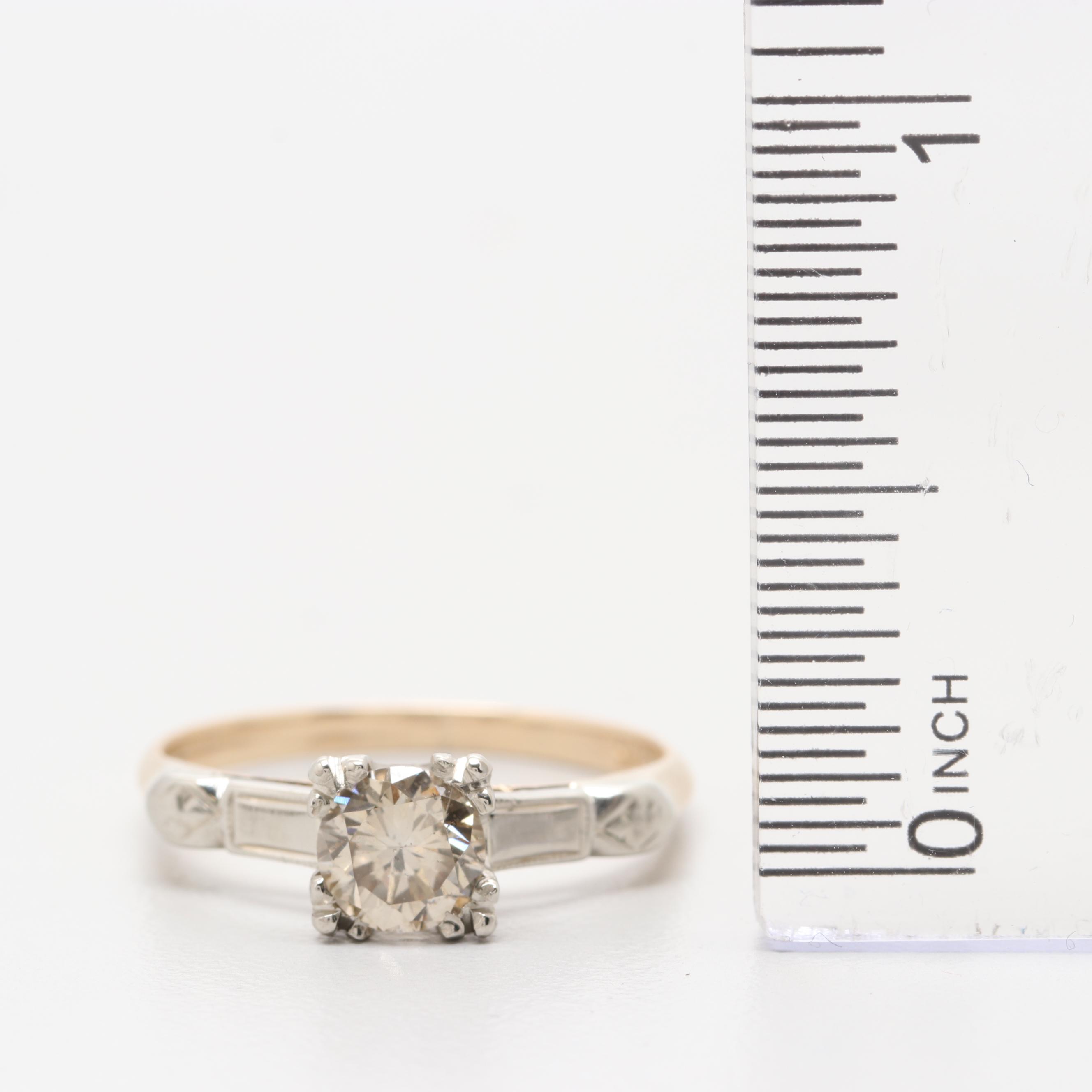 14K Yellow Gold Diamond Ring with White Gold Accents
