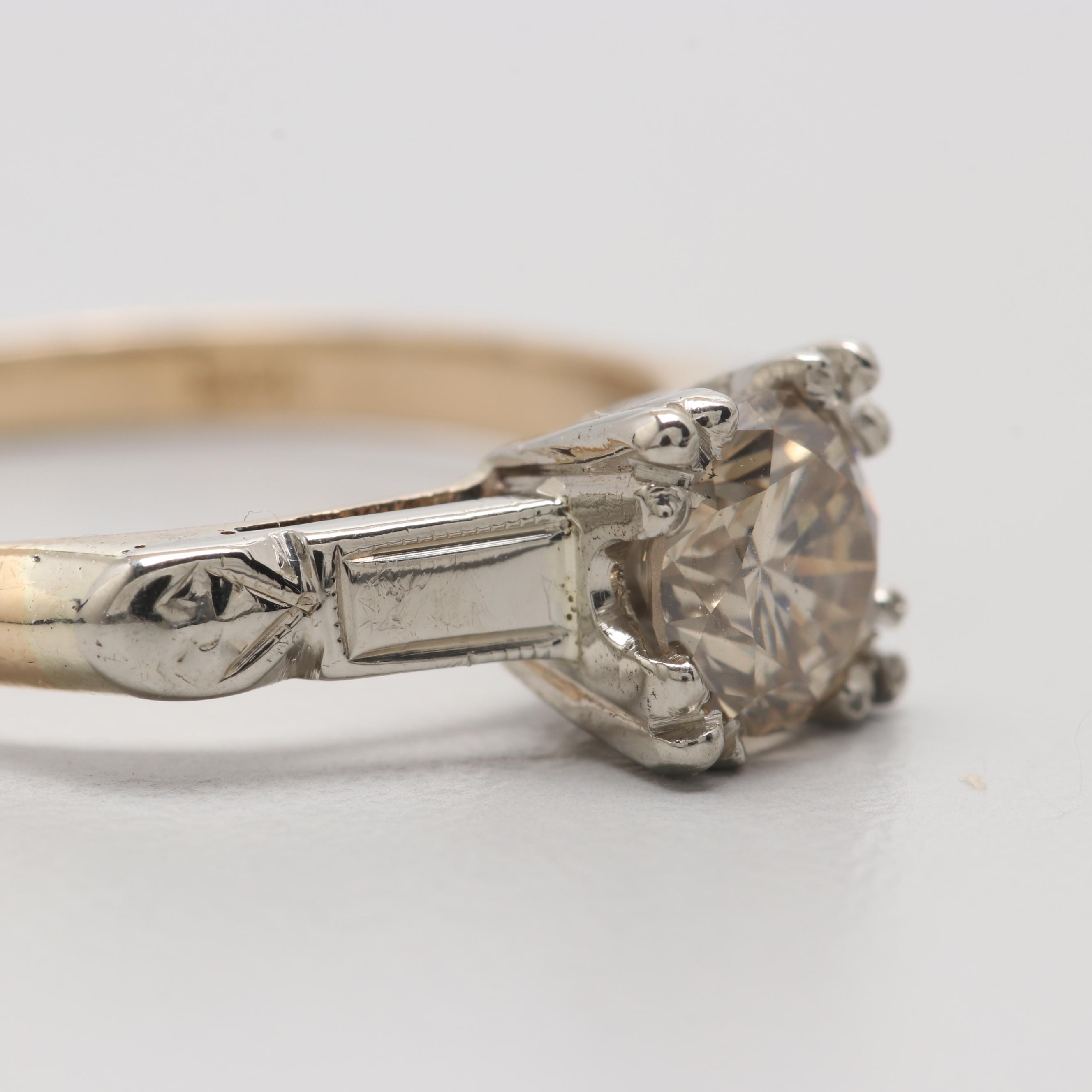 14K Yellow Gold Diamond Ring with White Gold Accents